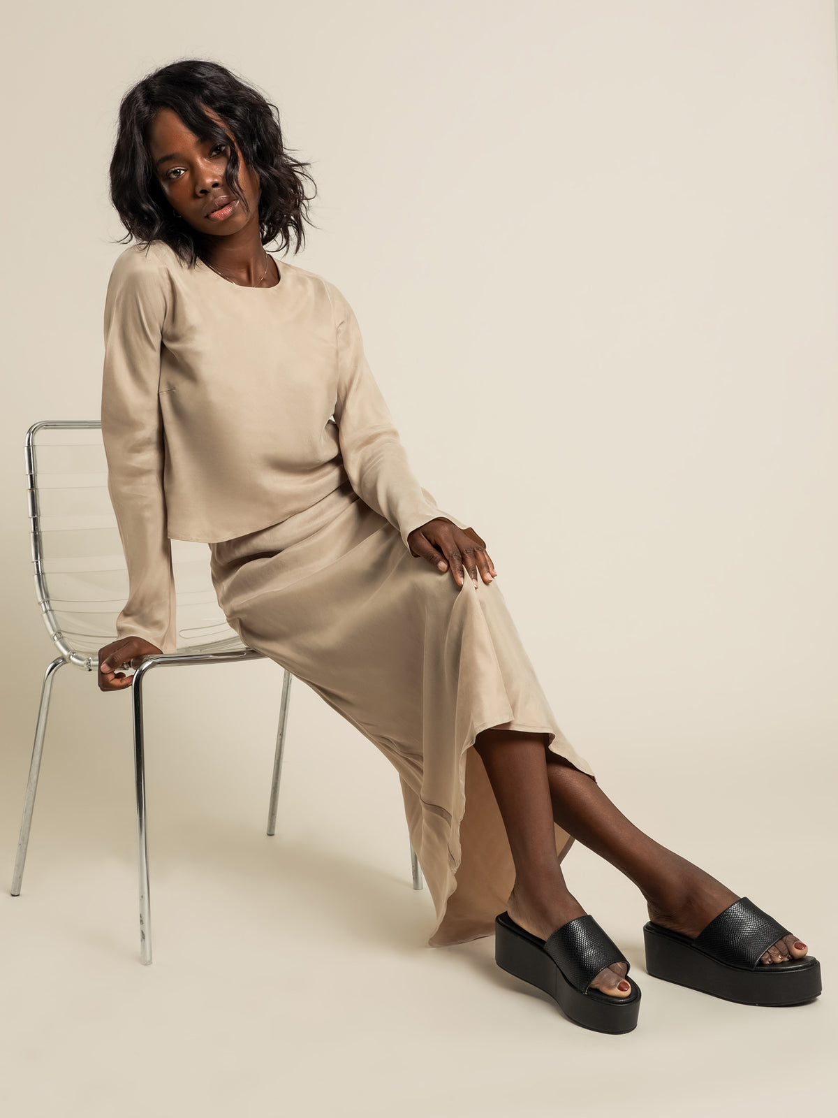 Nude Lucy Reece Long Sleeve Cupro Top | Mocha