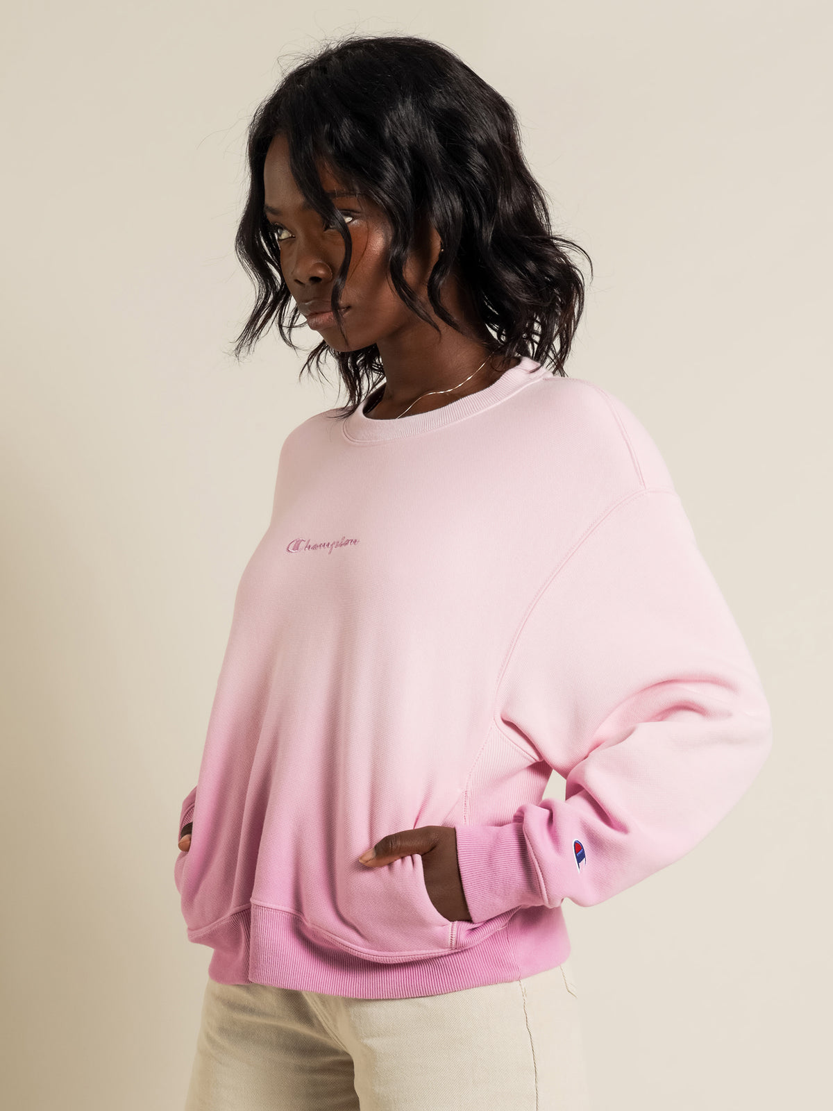 Reverse Weave Ombre BF Sweat in Paper Orchid