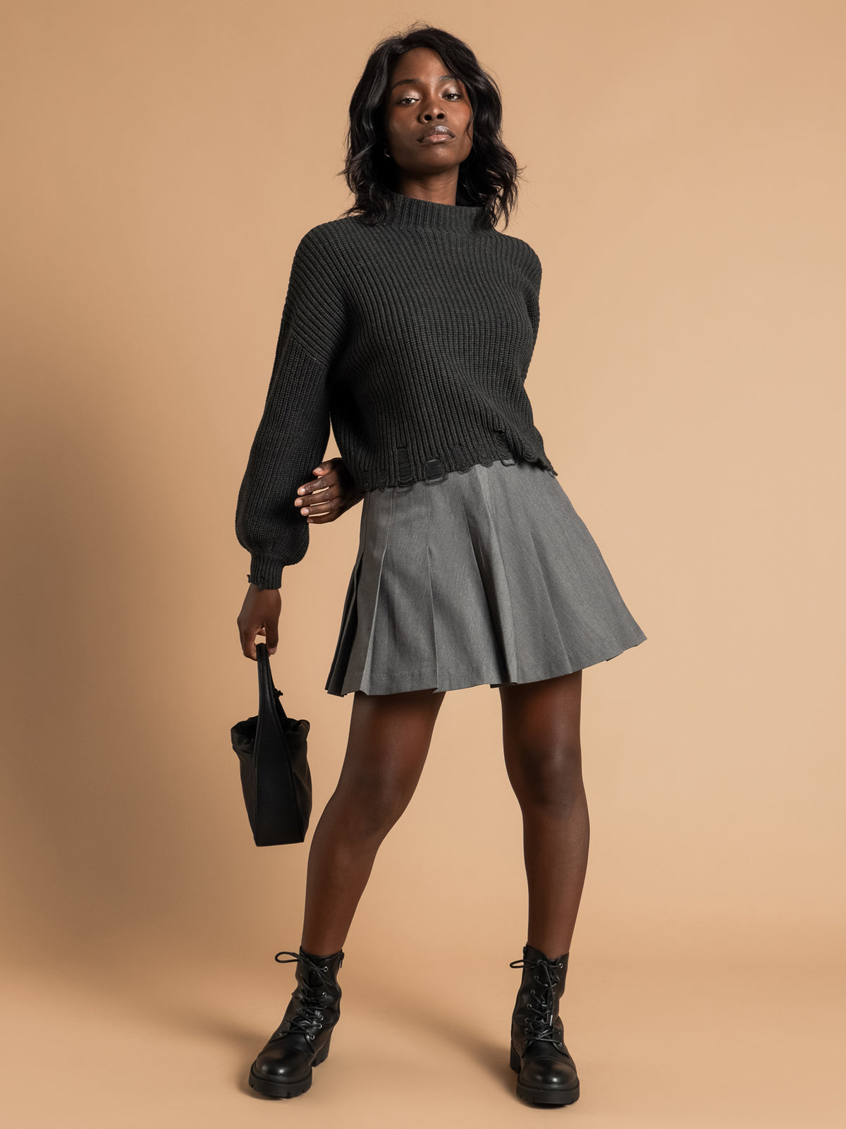 Cher Pleated Skirt in Charcoal