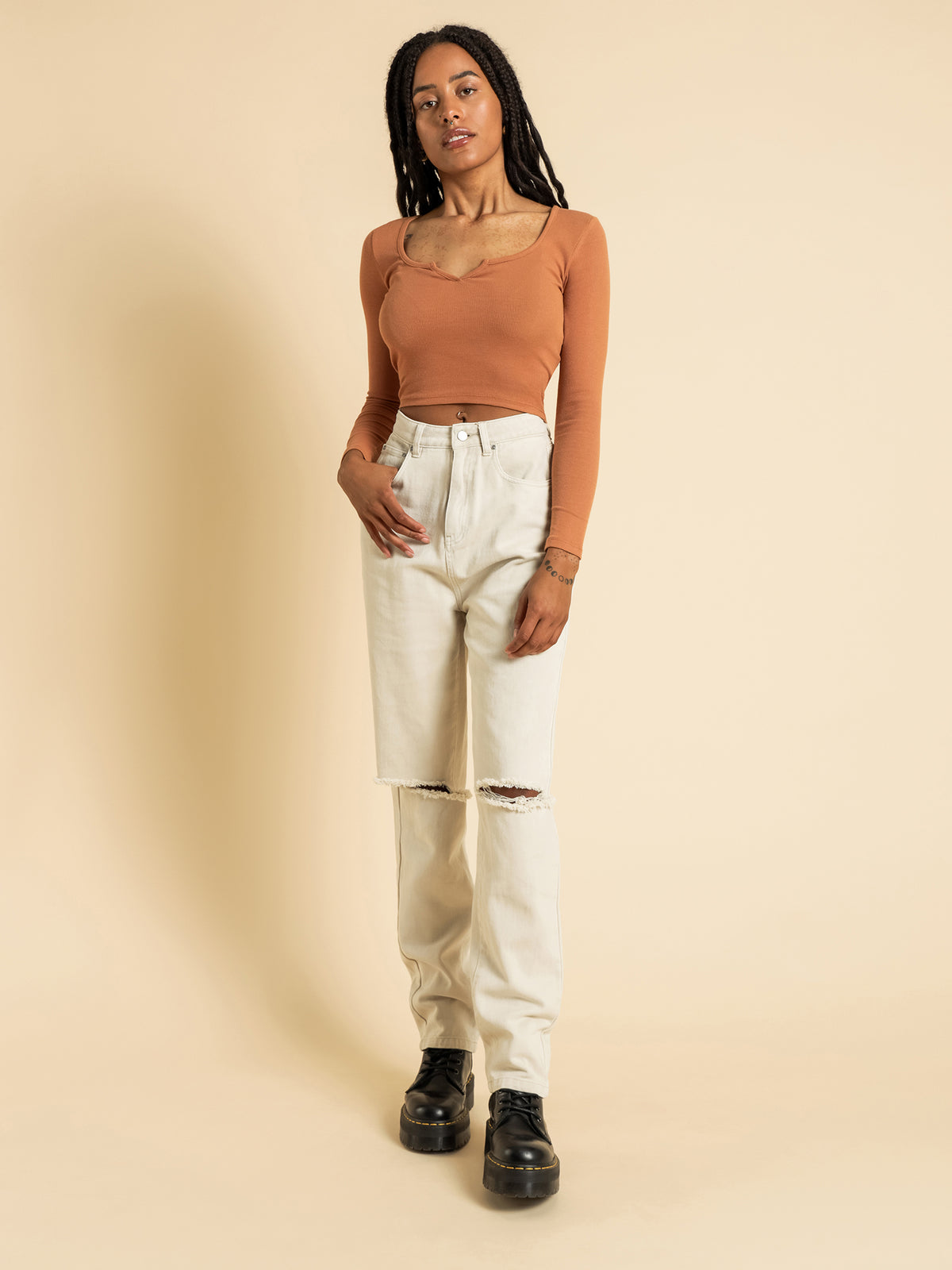 Beyond Her Yaz Notch Front Long Sleeve T-Shirt | Maple