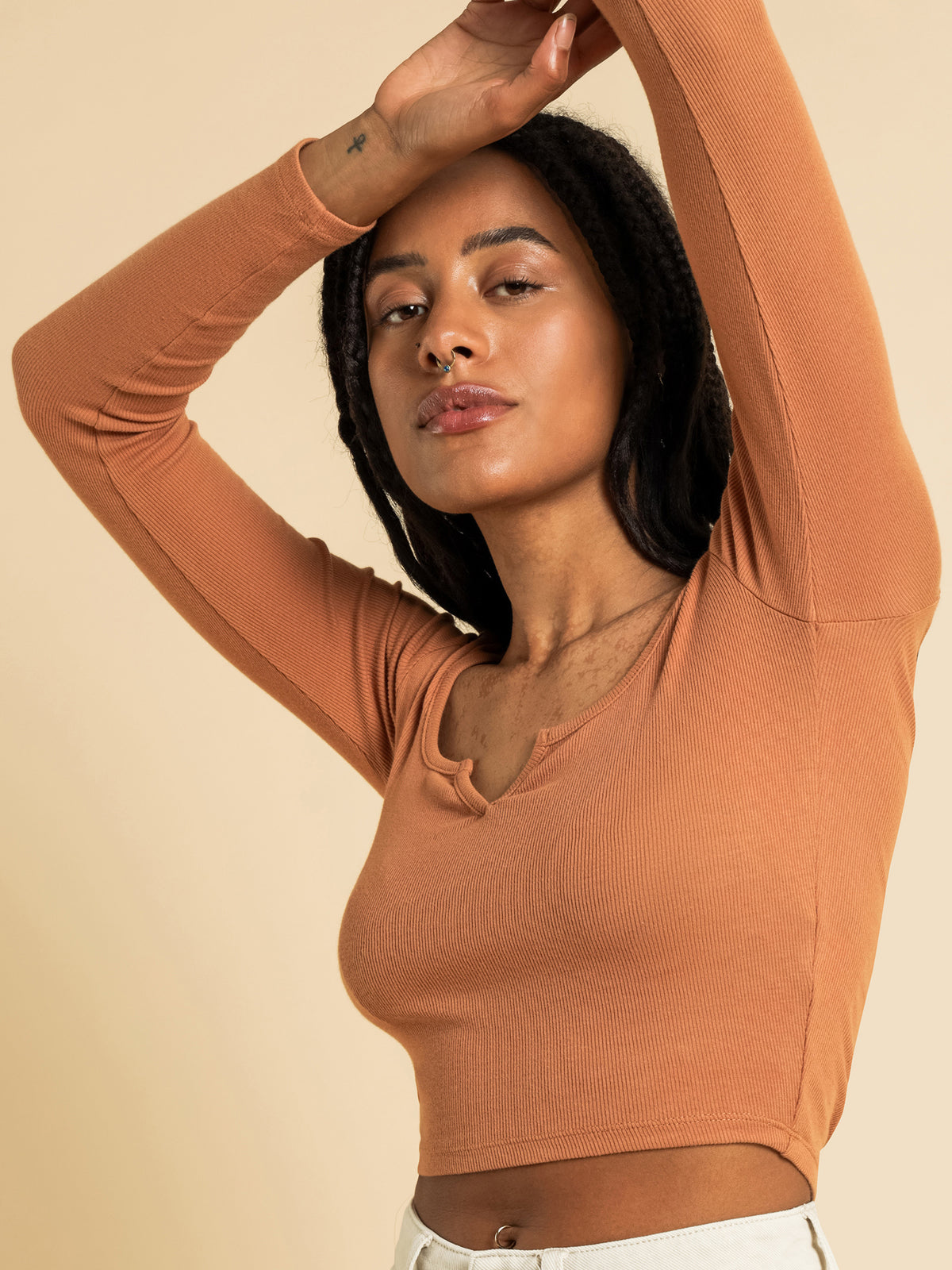Beyond Her Yaz Notch Front Long Sleeve T-Shirt | Maple