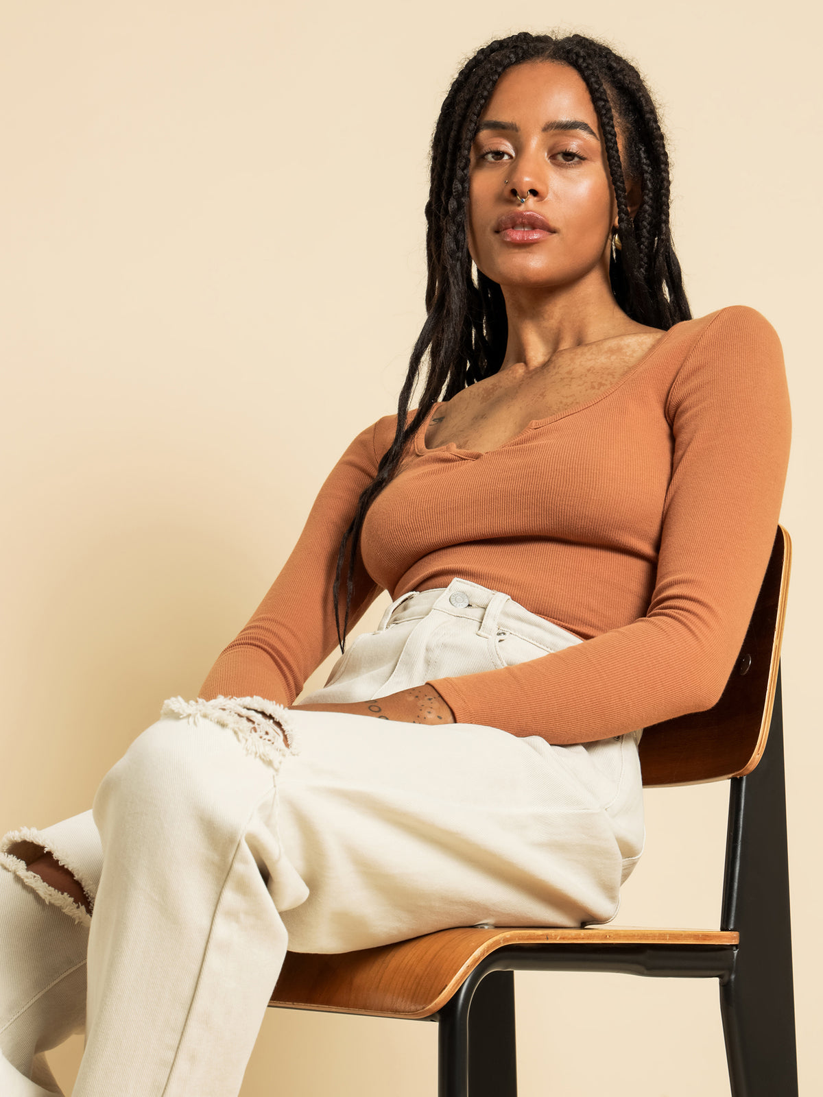 Beyond Her Yaz Notch Front Long Sleeve T-Shirt | Maple