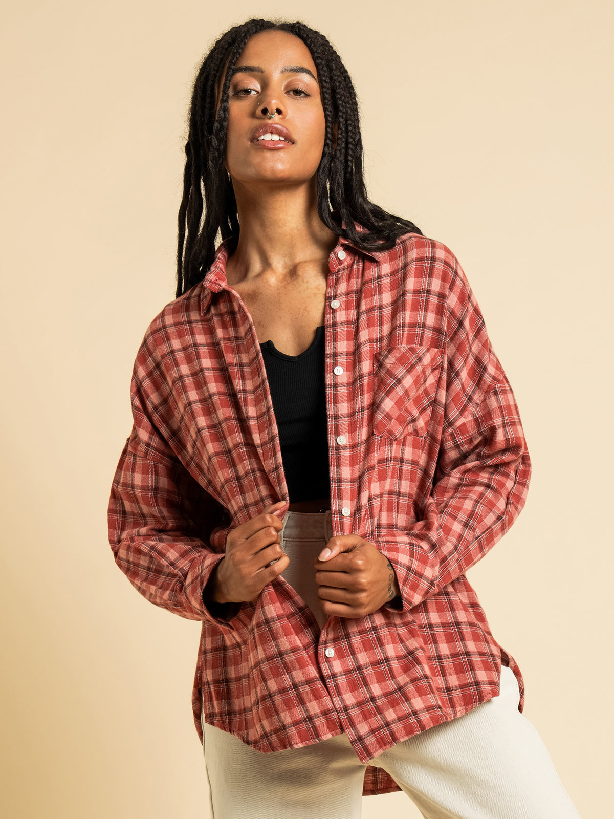 Neil Washed Flannel Shirt in Red Check