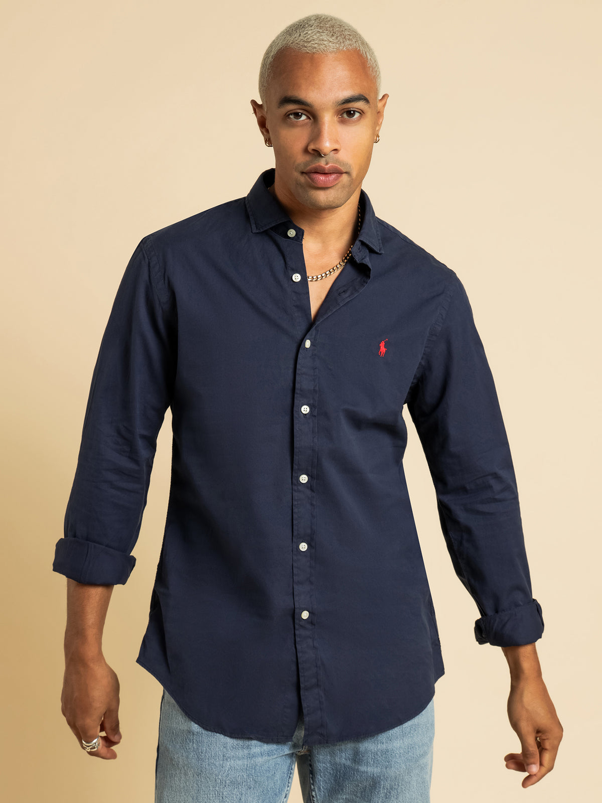 Slim Fit Button Up Shirt in Navy