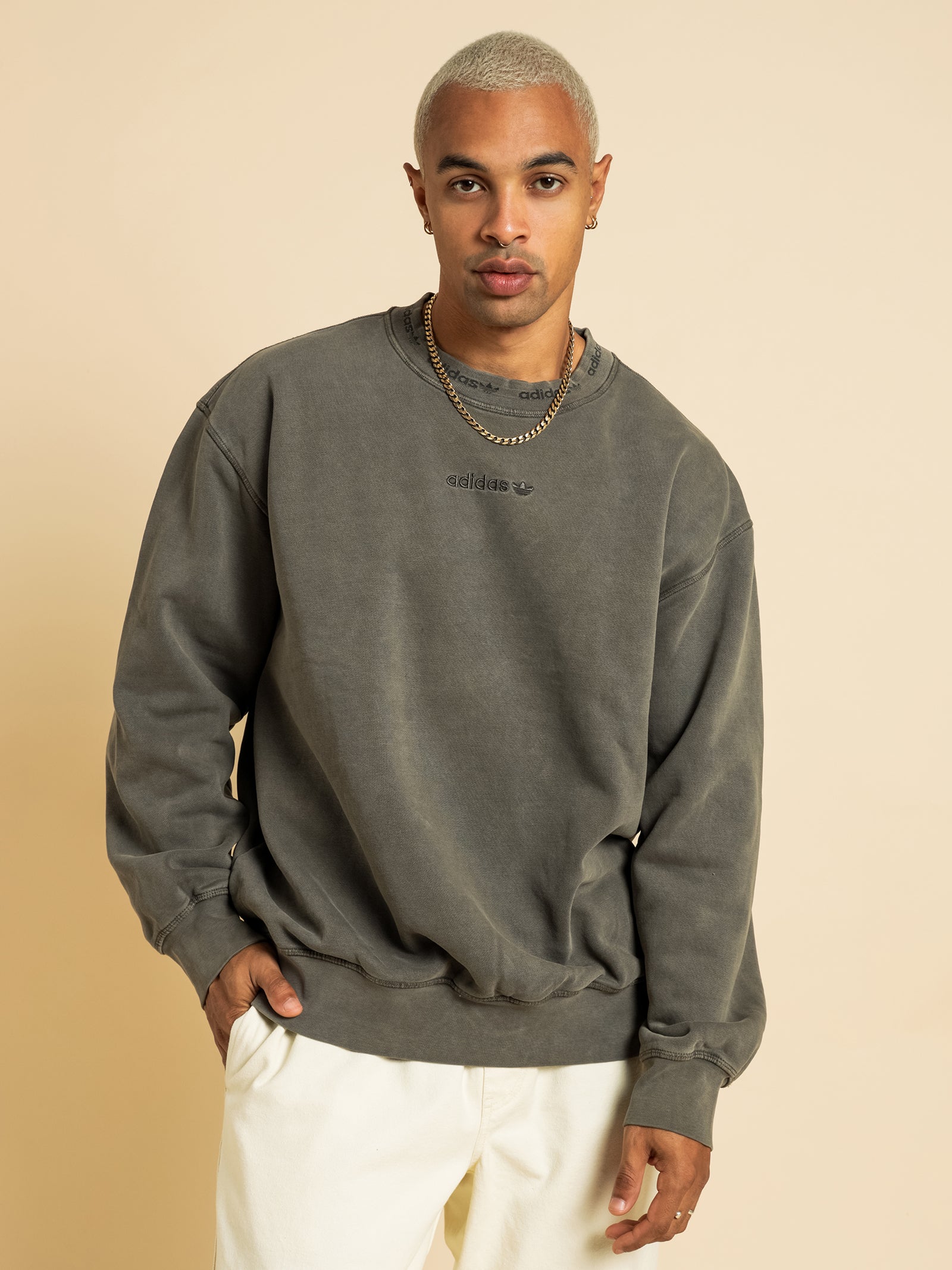 Adidas Overdyed Crewneck Jumper Khaki Glue Store