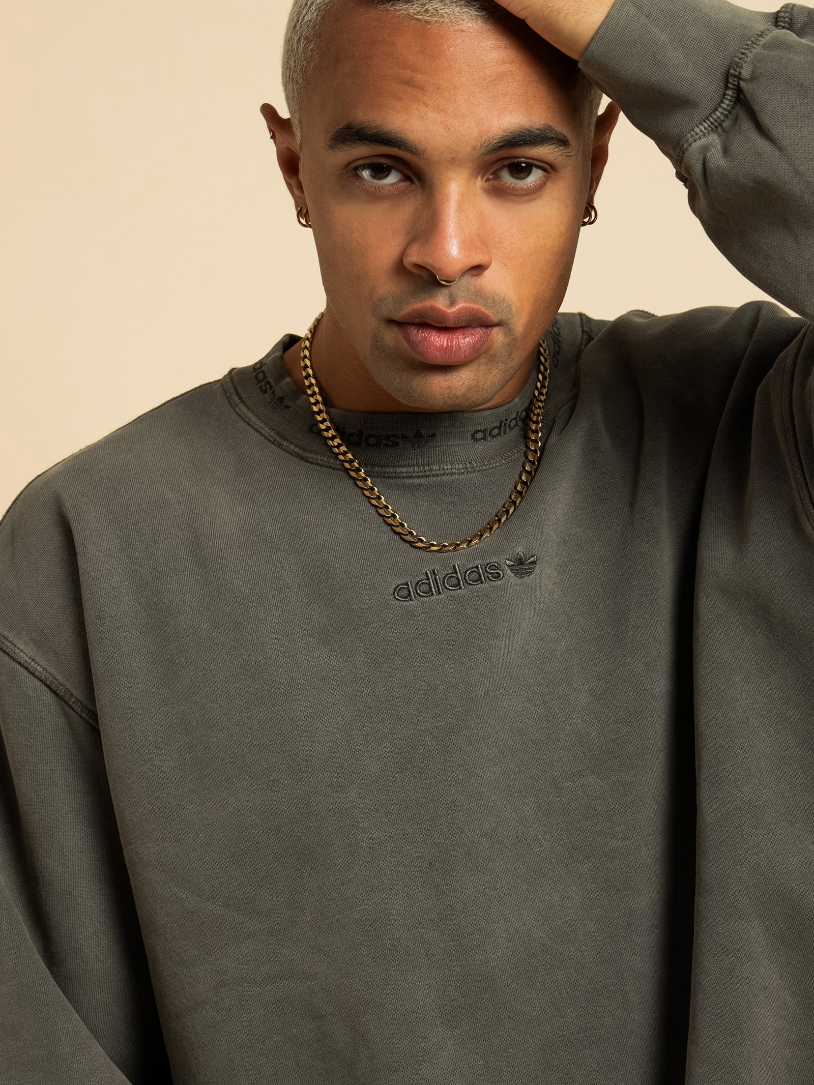 Crew Neck Adidas Pullover Khaki Adidas Overdyed Crewneck Jumper