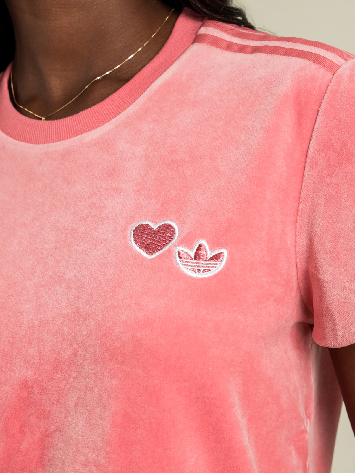 Love Heart Velour T-Shirt in Hazy Rose Pink