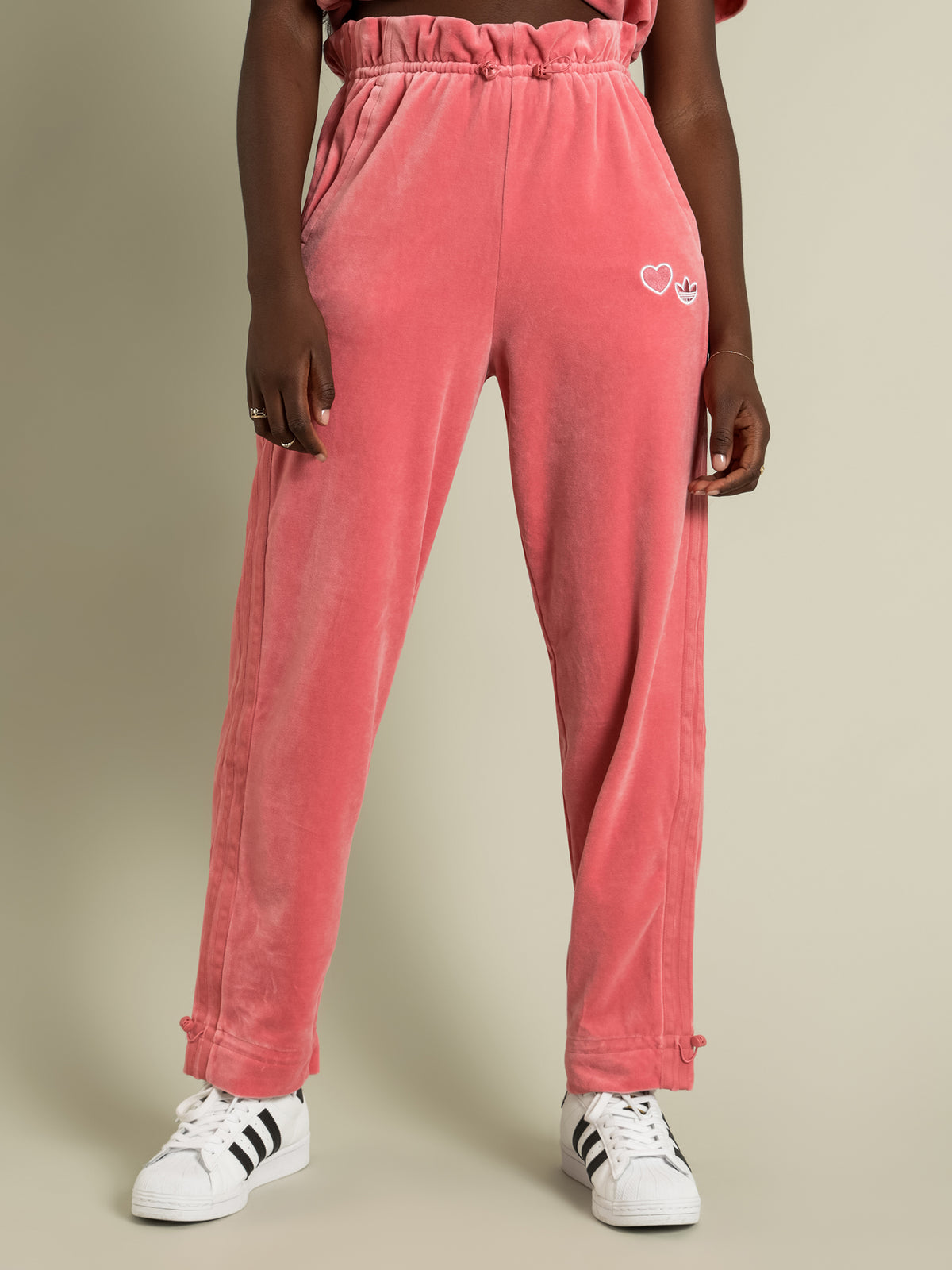 Love Heart Velour Track Pants in Hazy Rose Pink