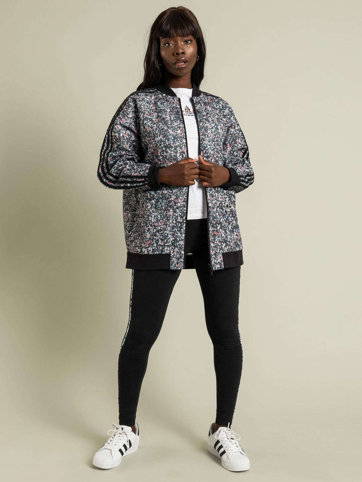 Loose-Fit Long Bomber Jacket in Mini Floral Print