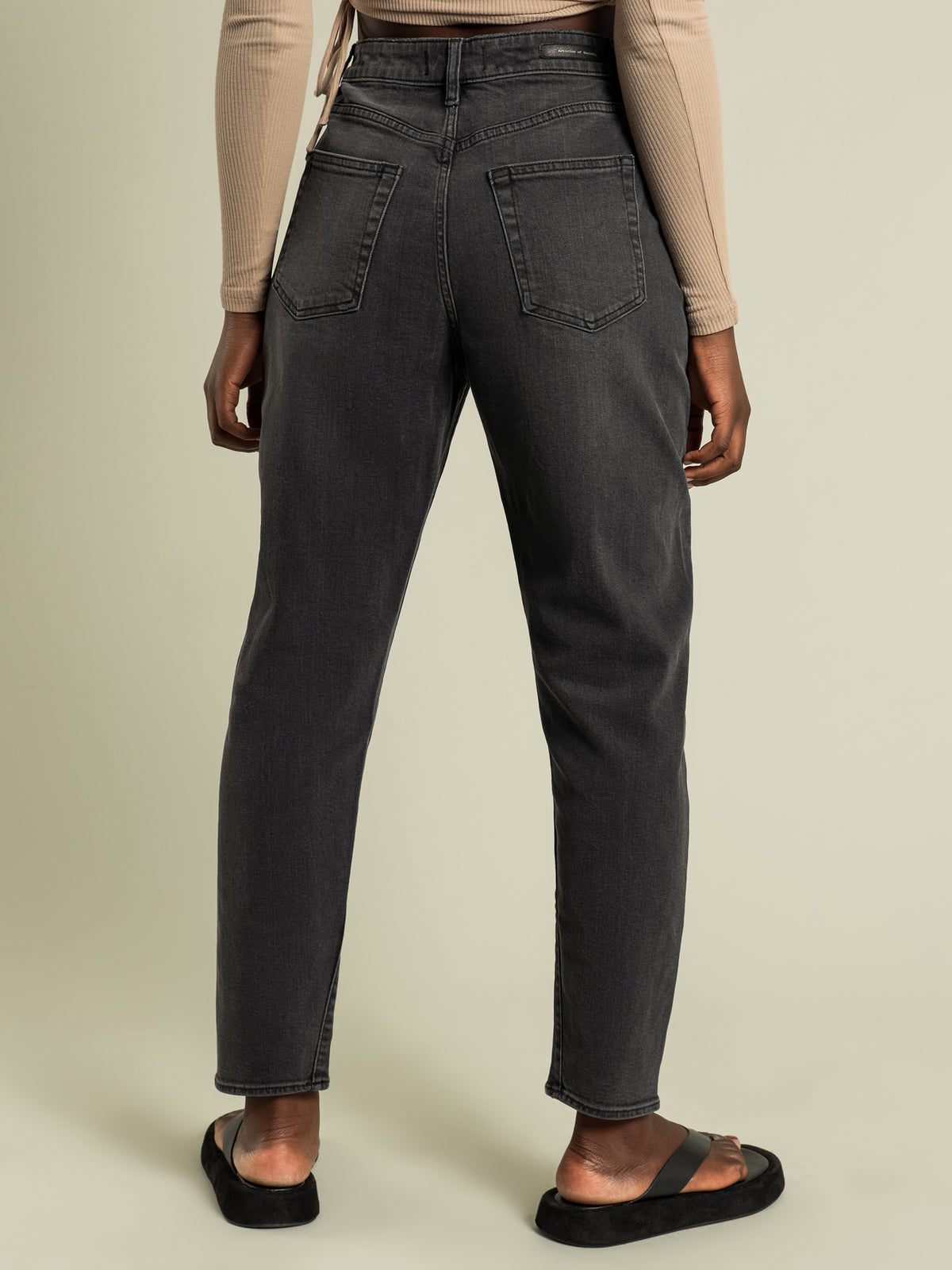Dion Slim Tapered Leg High Rise Jeans in Destroyed Black