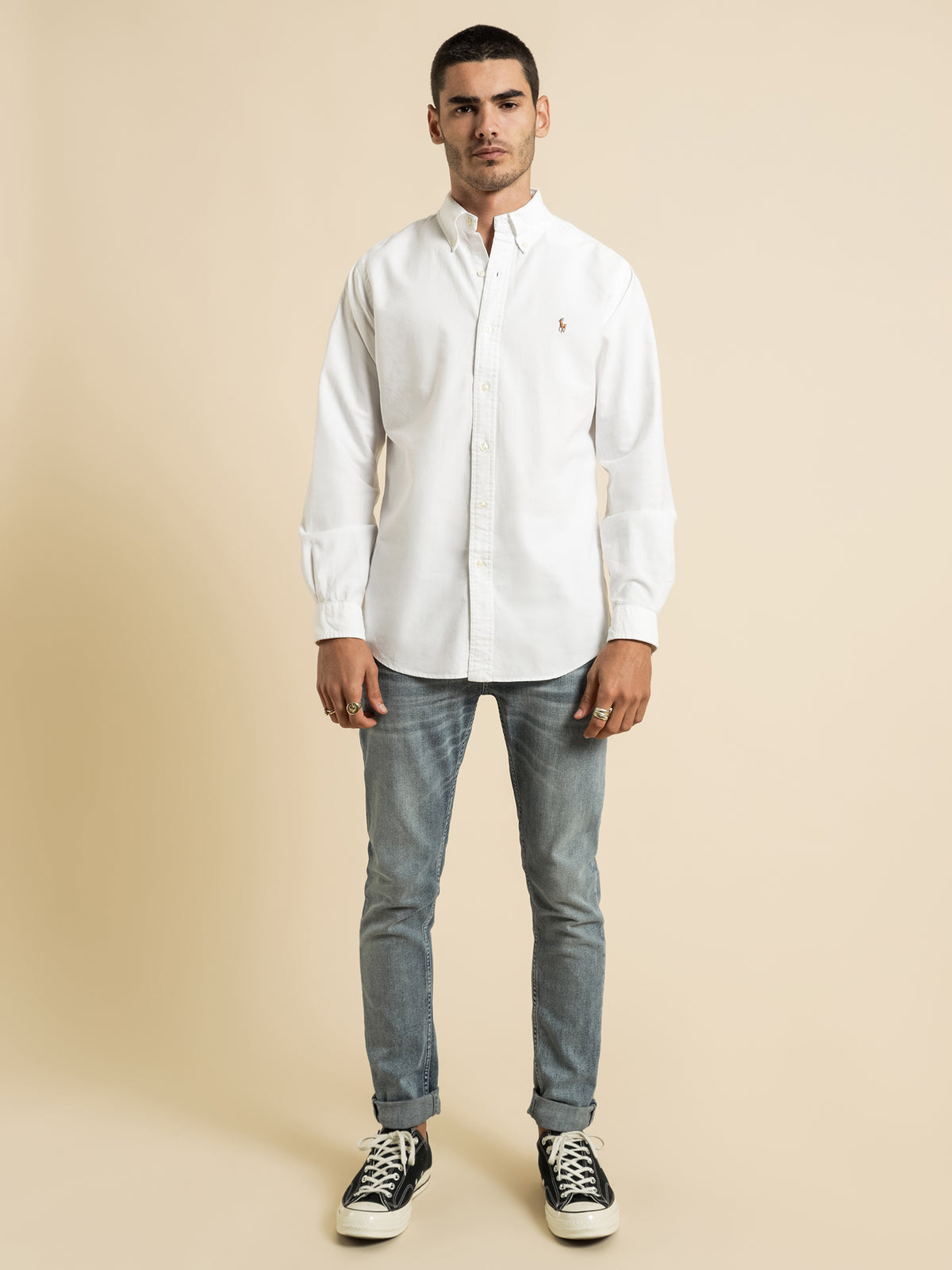 Custom Fit Button Up Shirt in White