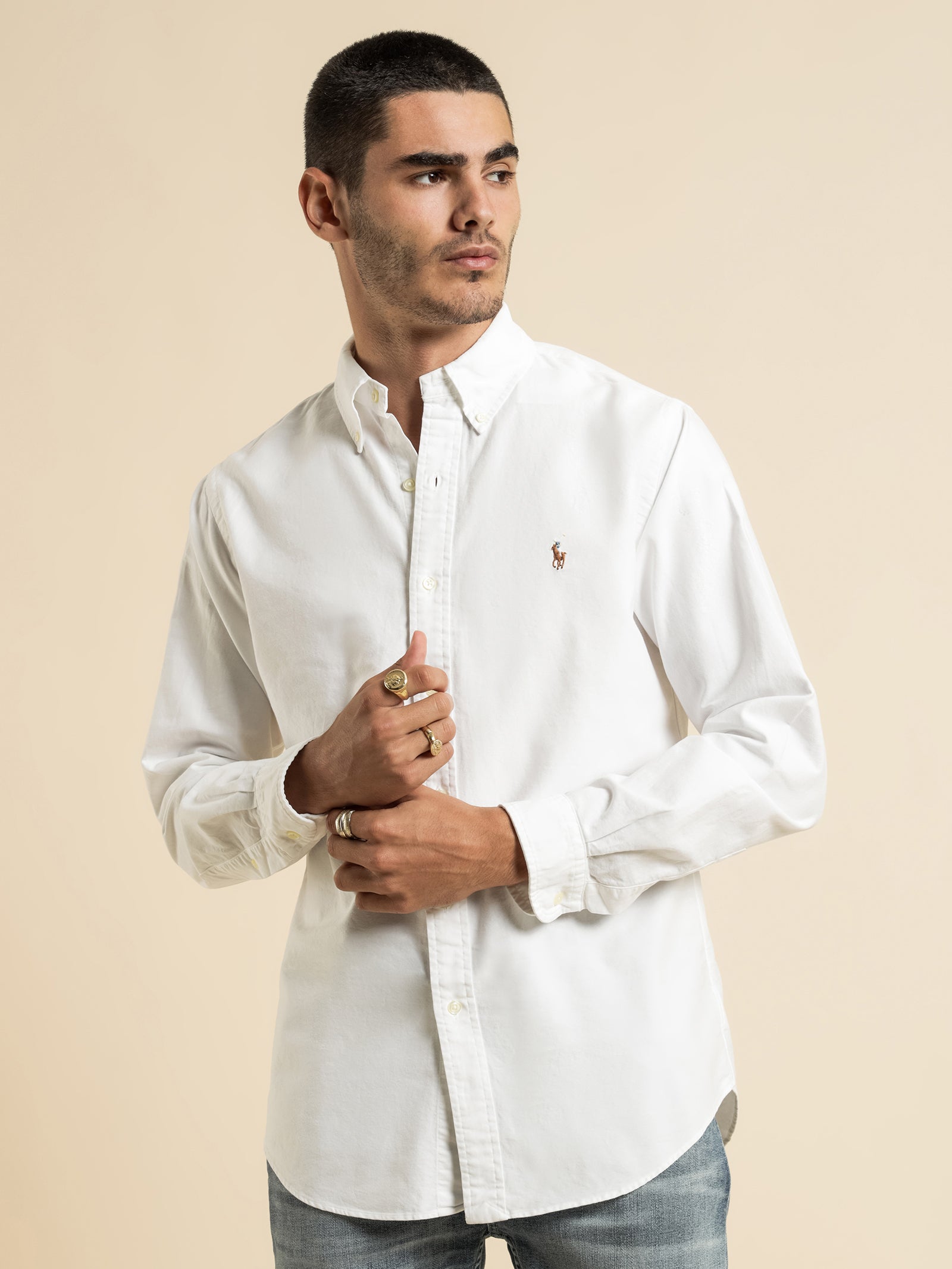 Custom Fit Button Up Shirt in White