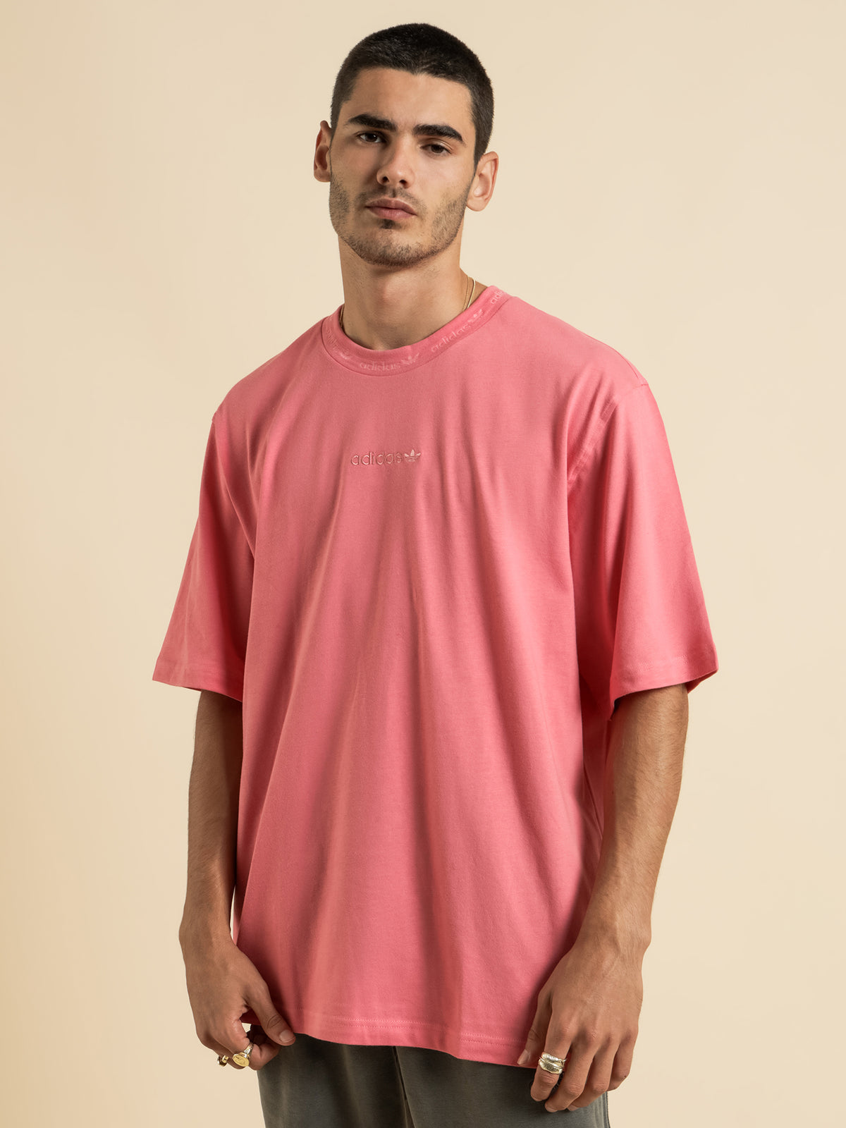 Rib Detail T-Shirt in Rose