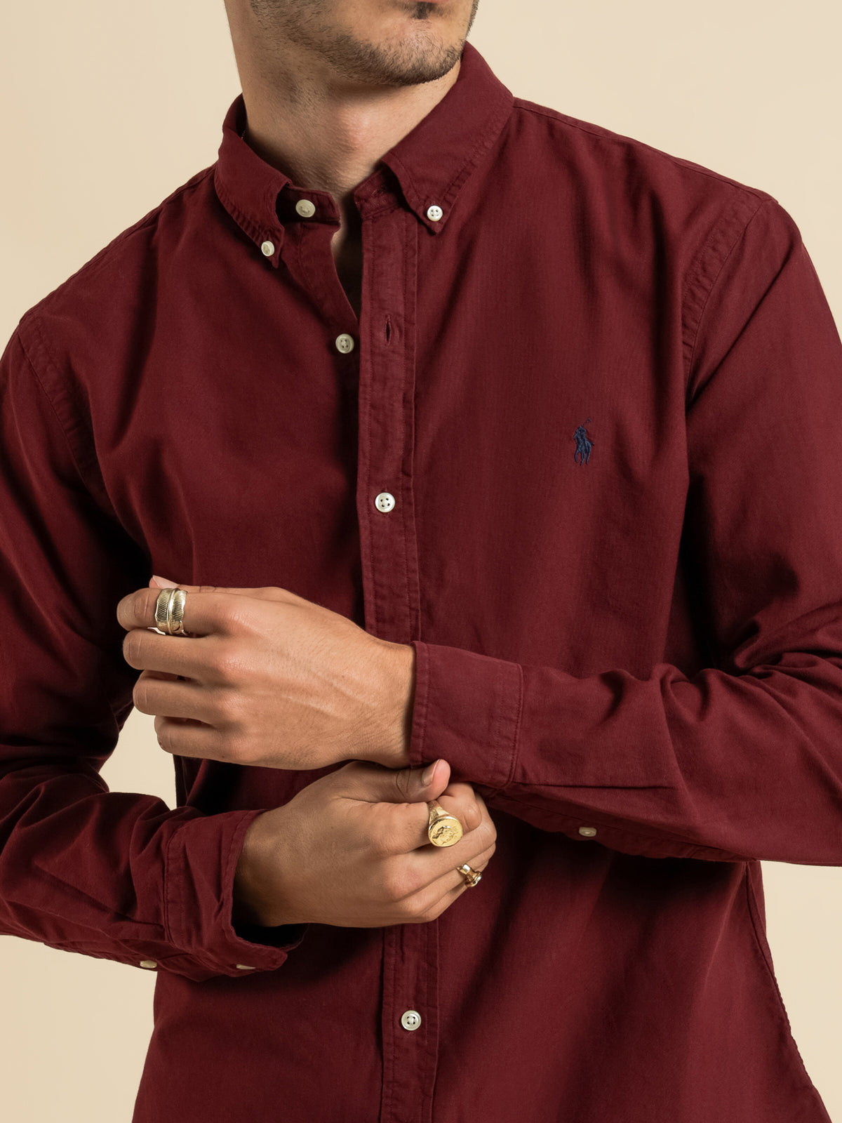 Slim Fit Button Up Shirt in Wine Red