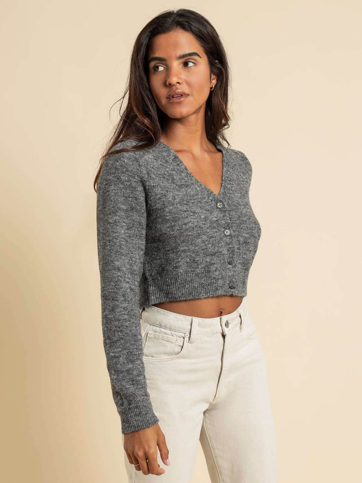 Heather Knit Cardi in Charcoal Marle