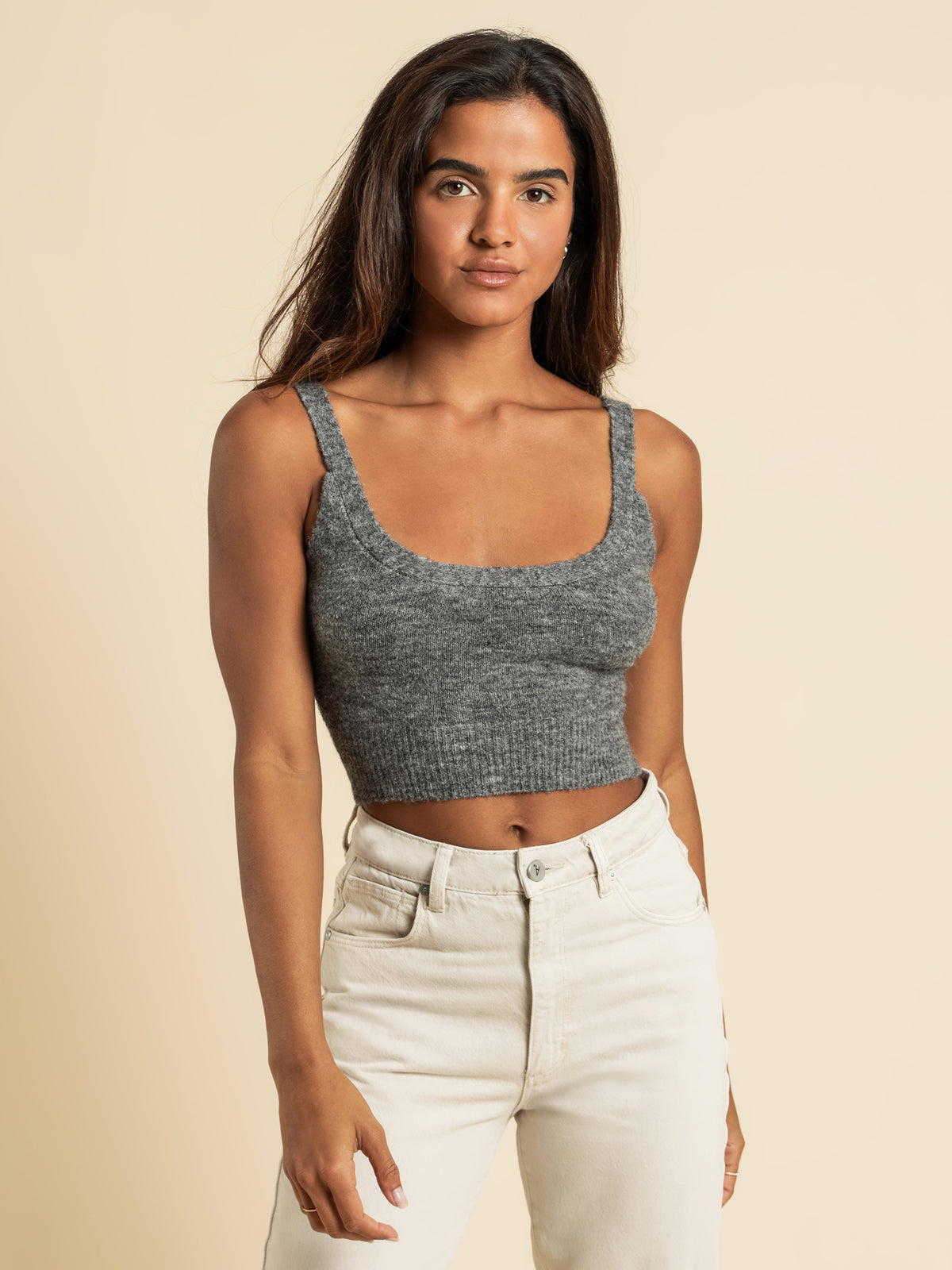Heather Knit Cami in Charcoal Marle