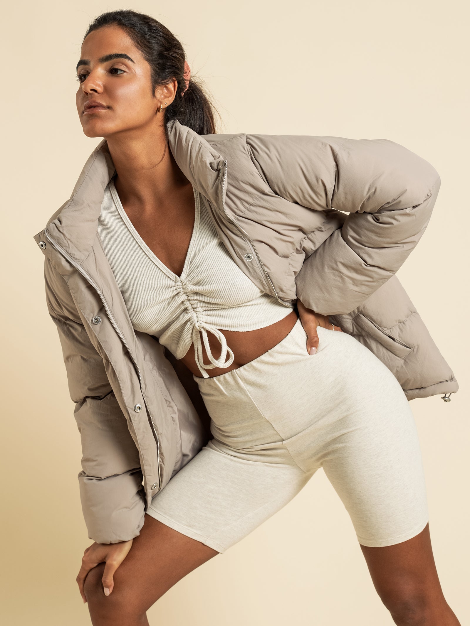 Topher Longline Puffer Jacket in Taupe