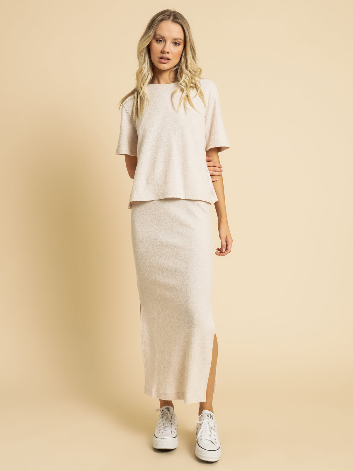 Bowie Textured Midi Skirt in Oat
