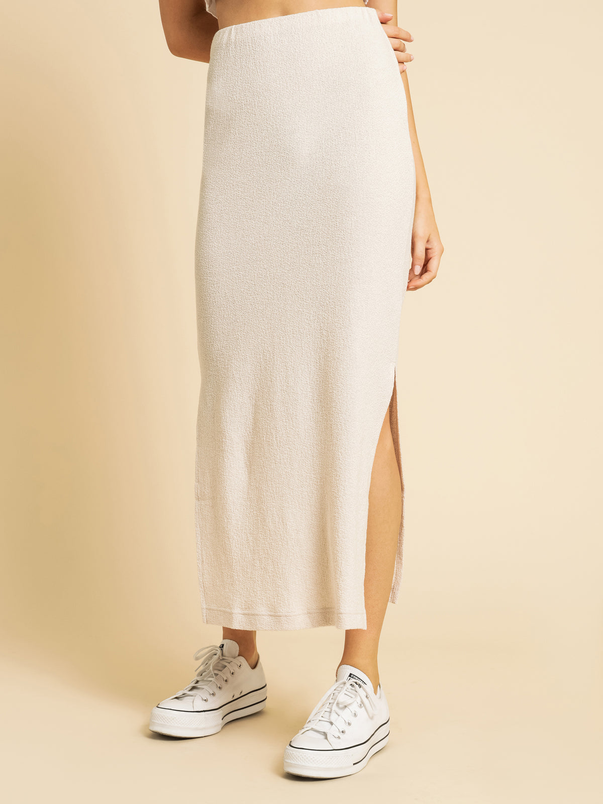 Bowie Textured Midi Skirt in Oat
