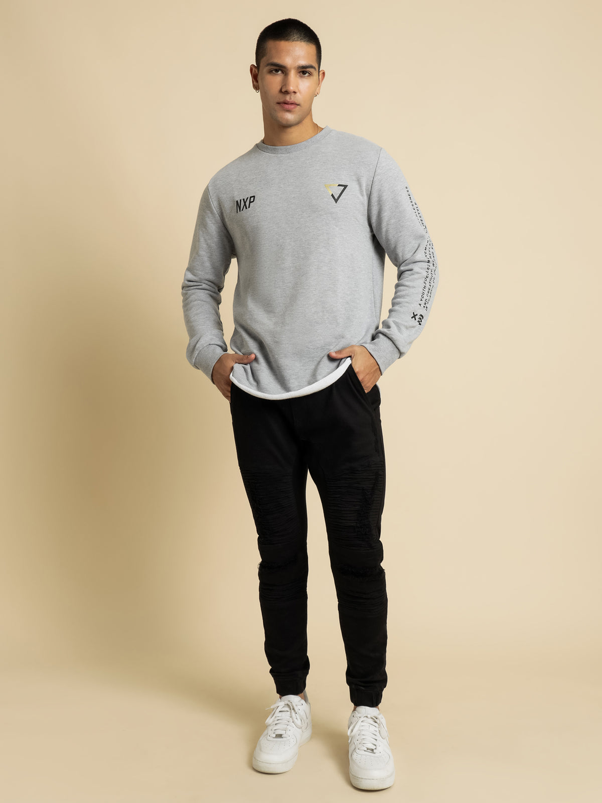 Search For Freedom Dual Curved Sweater in Grey Marle