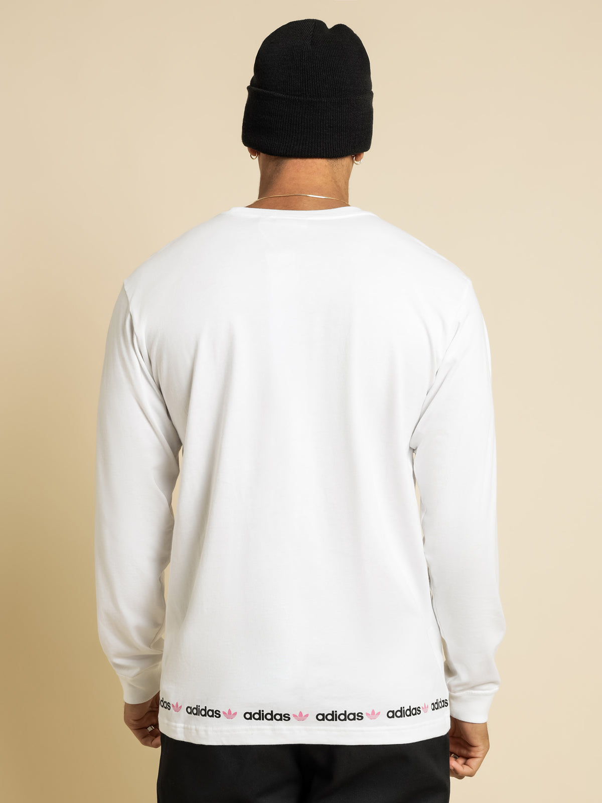Linear Repeat Long Sleeve T-Shirt in White