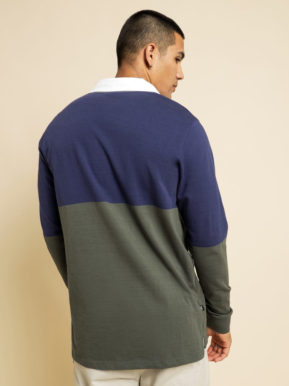 Twos Long Sleeve Rugby Jersey in Navy &amp; Flight Green