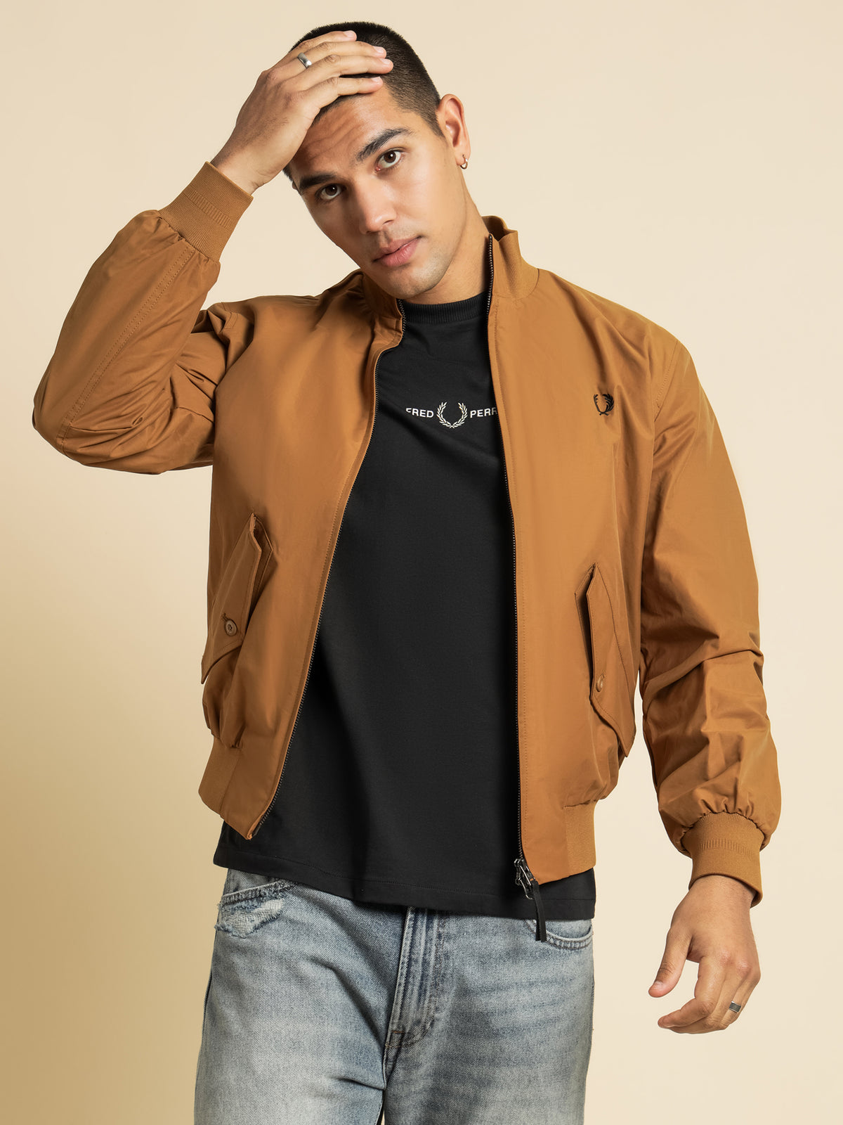 Check Lined Zip Jacket in Caramel