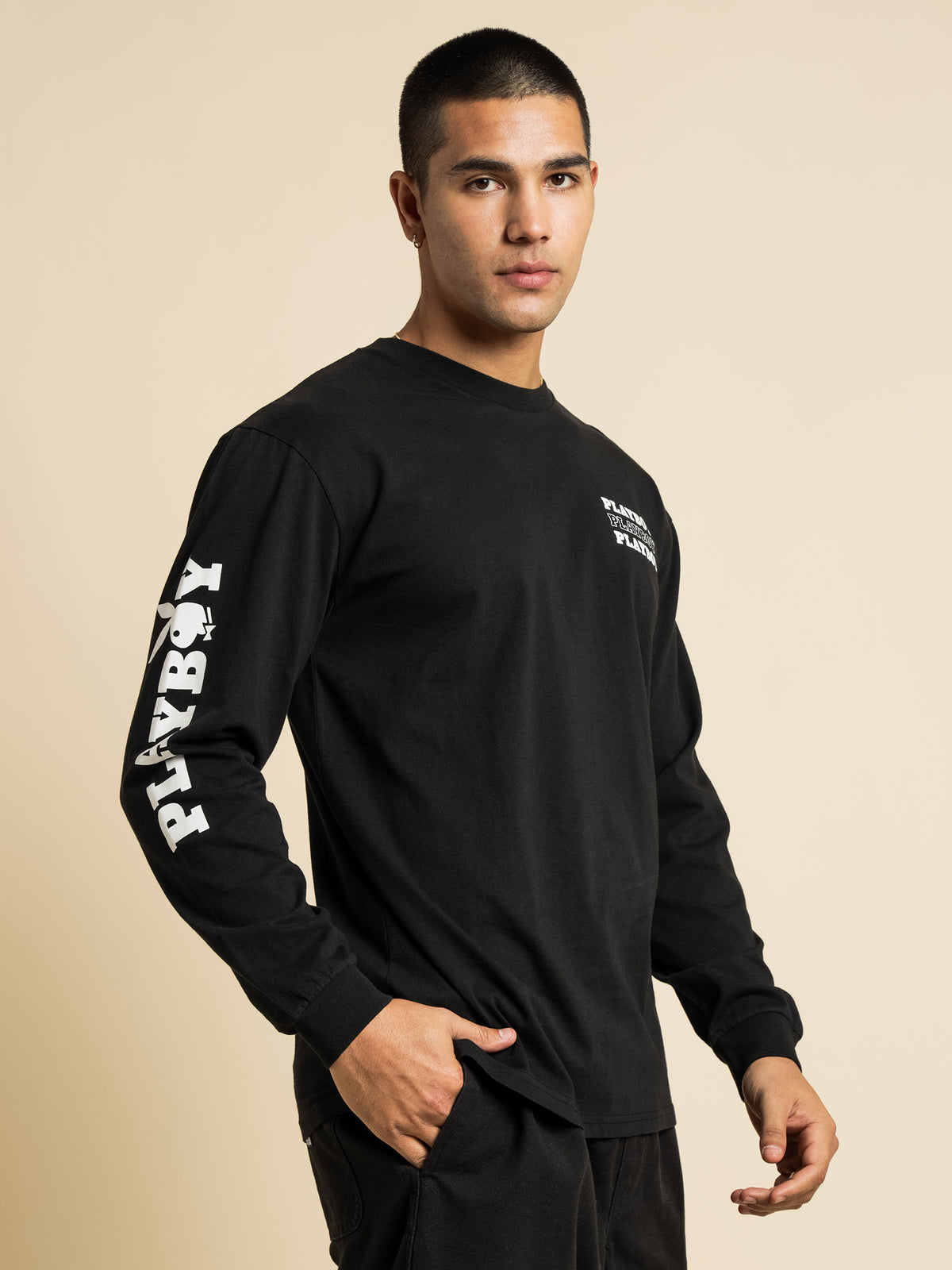 Big Bunny Stack Long Sleeve T-Shirt in Black