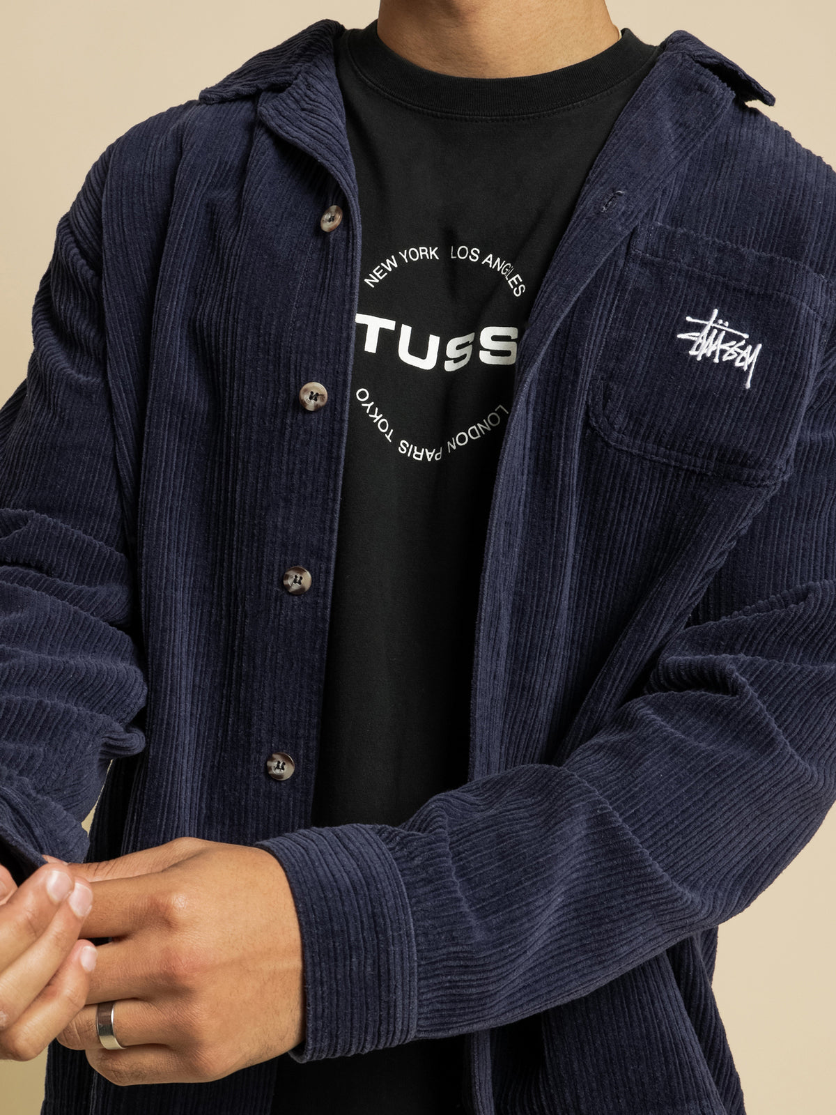Murphy Corduroy Long Sleeve Button Up in Navy