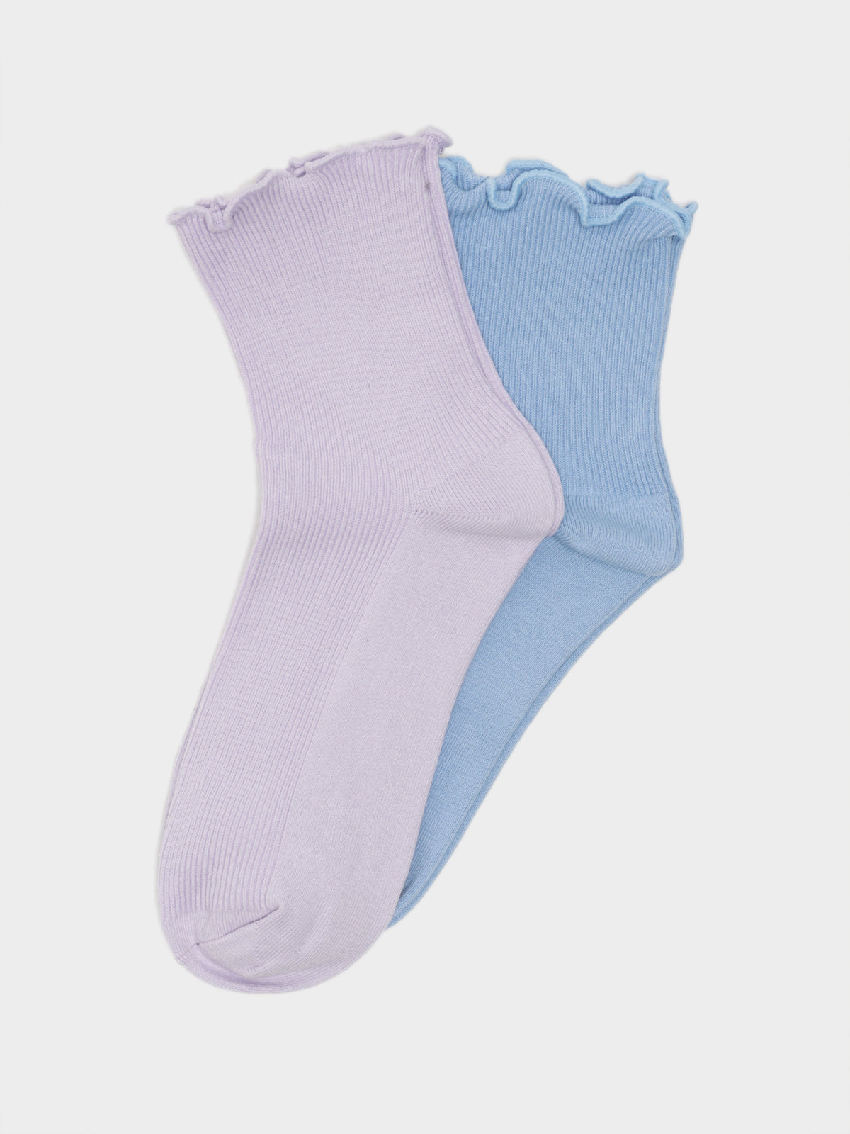 2 Pairs of Ruffle Ankle Socks in Purple &amp; Blue