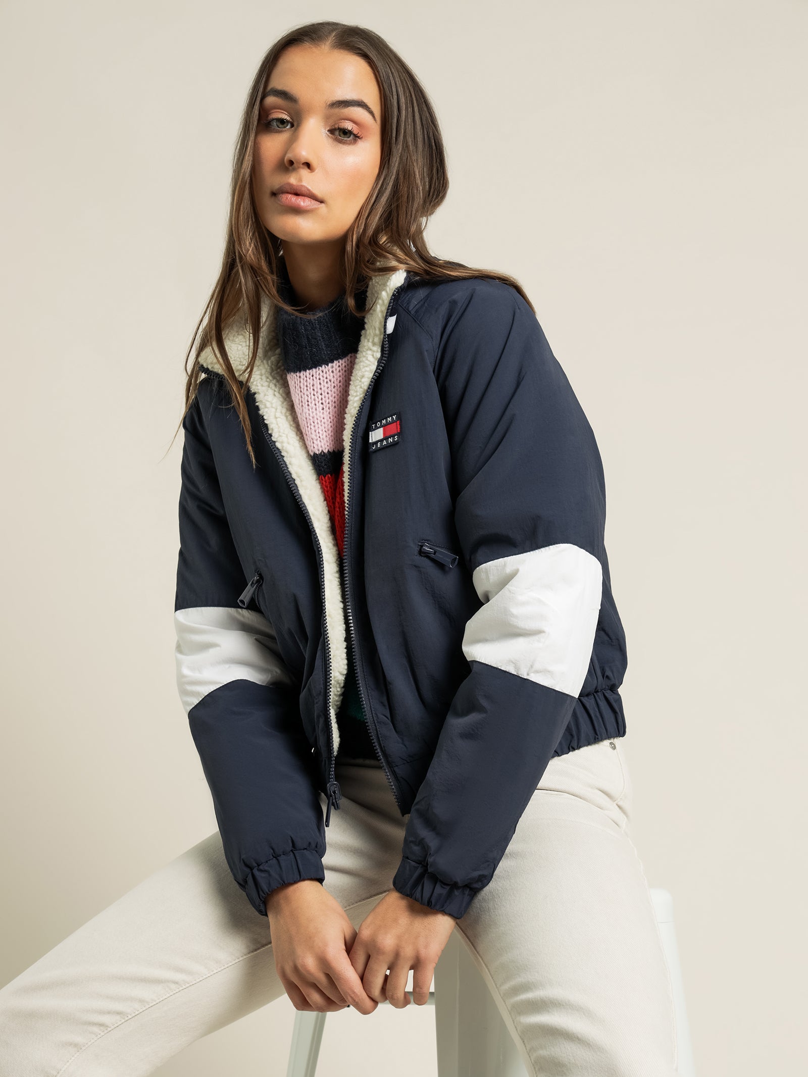 Tommy jeans sherpa jacket in navy Clearance