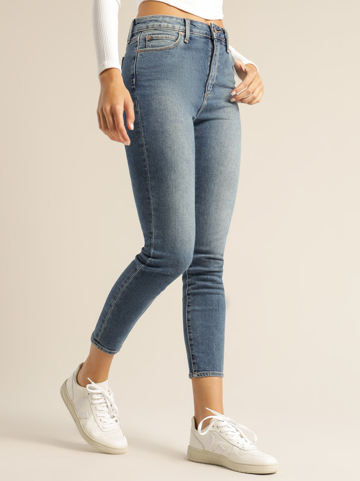 High Rise Lisa Ankle Hug Jeans in Mid True Blue