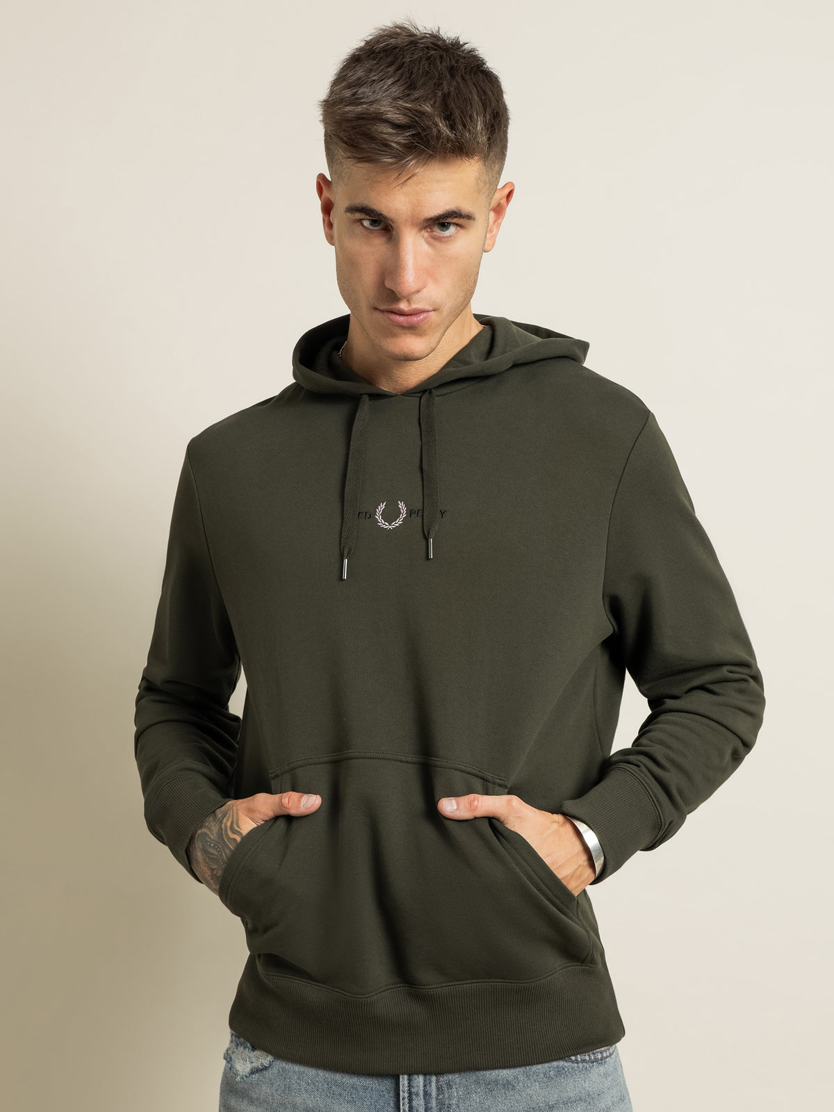 Embroidered Hoodie in Dark Green