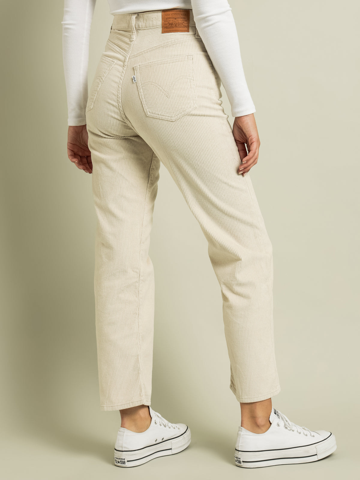 Ribcage Straight Ankle Corduroy Pants in Sandshell Wide Wale