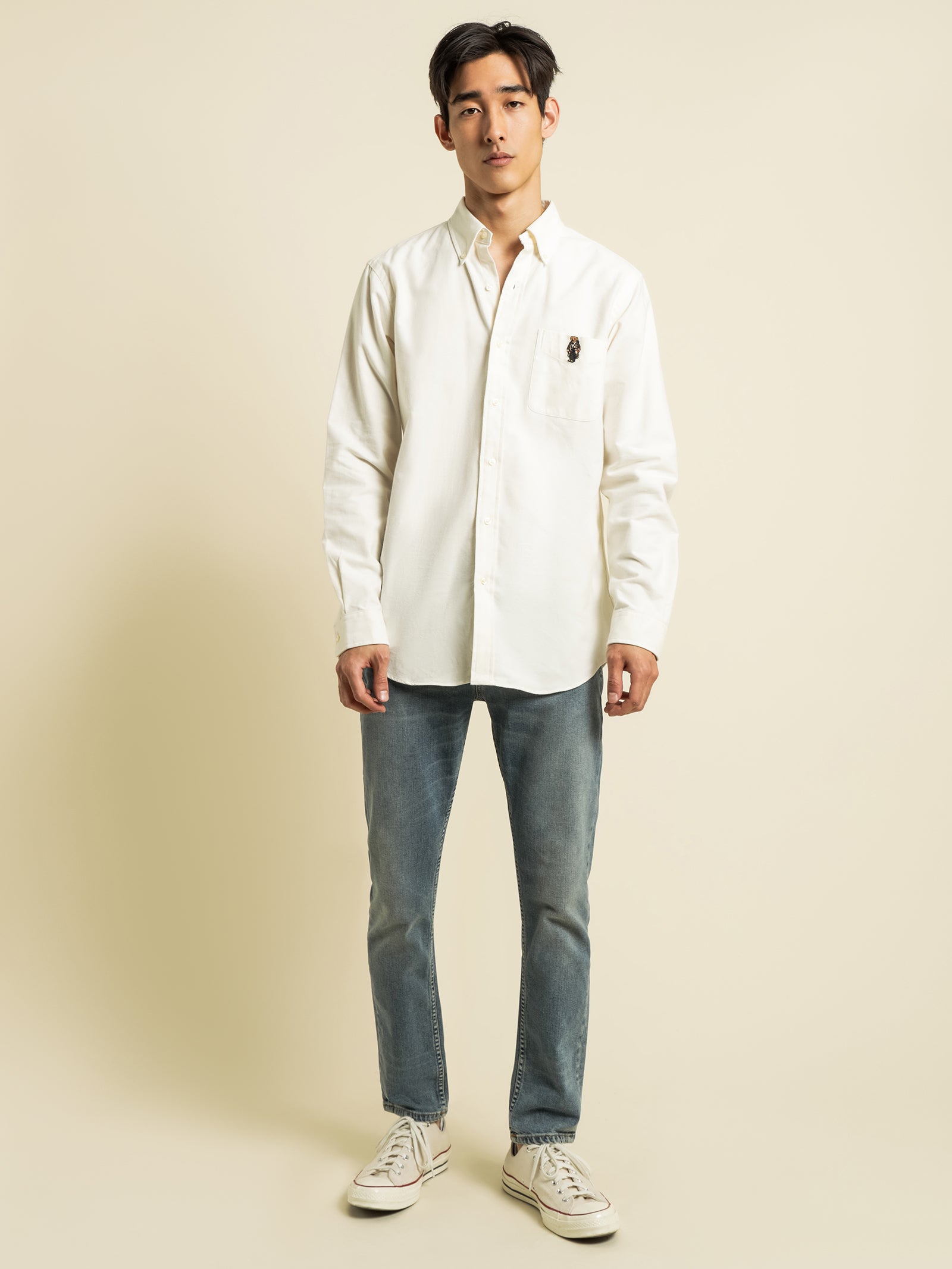 Woven Polo Bear Long Sleeve Shirt