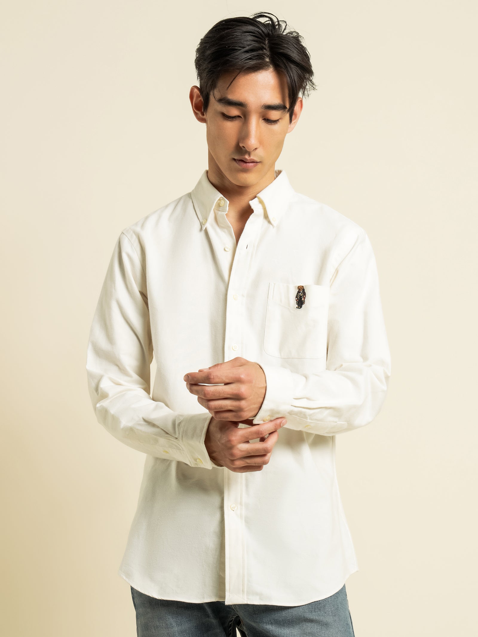 Woven Polo Bear Long Sleeve Shirt