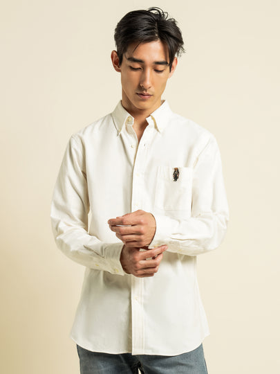 Woven Polo Bear Long Sleeve Shirt