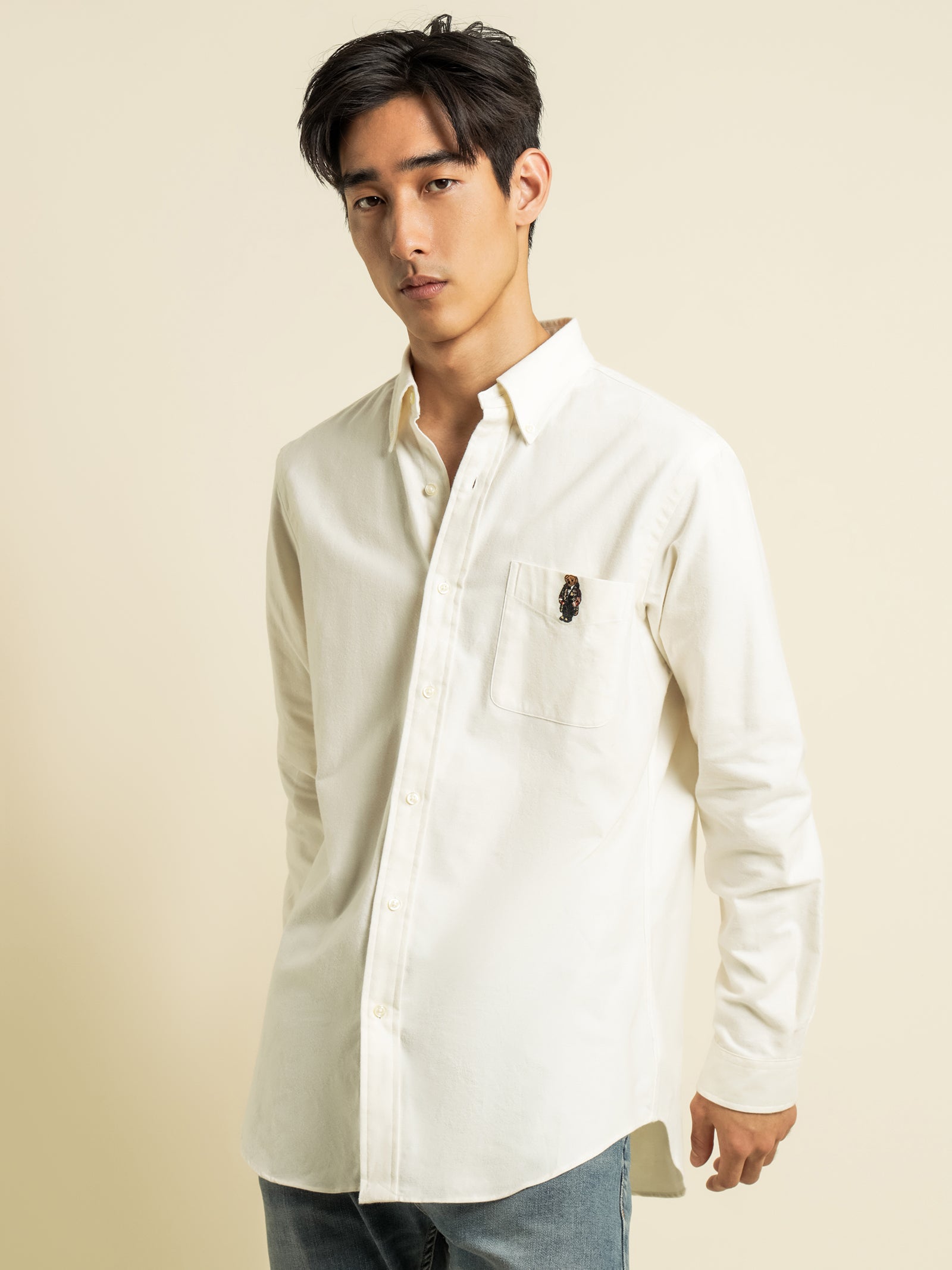 Woven Polo Bear Long Sleeve Shirt