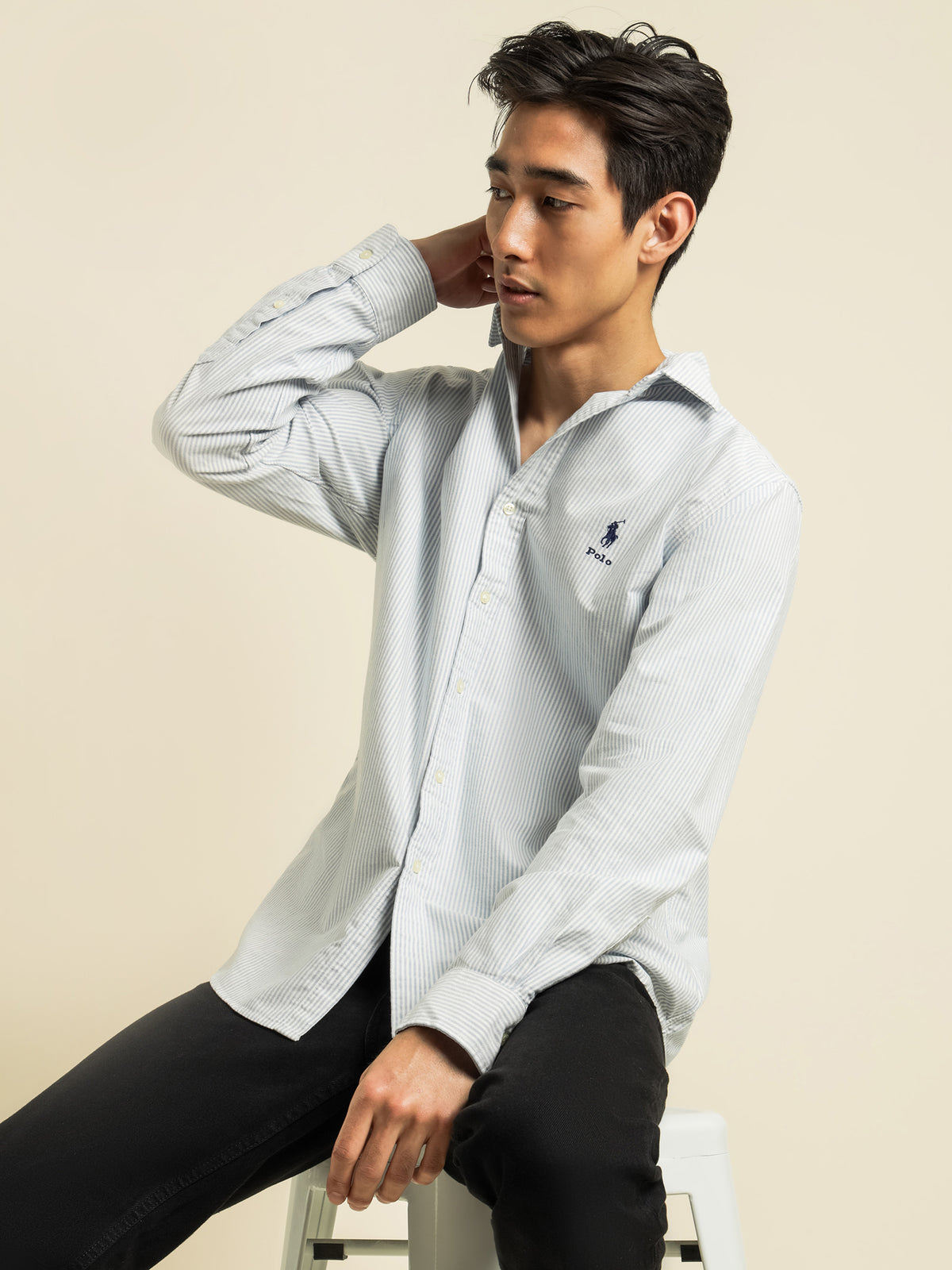 Oxford Long Sleeve Shirt in Blue &amp; White Stripe