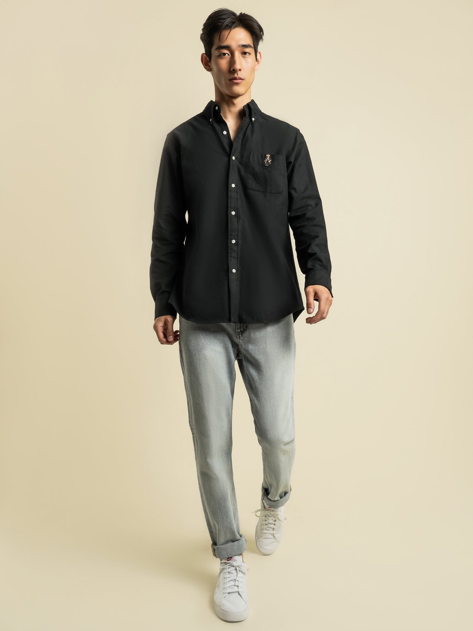 Woven Polo Bear Long Sleeve Shirt