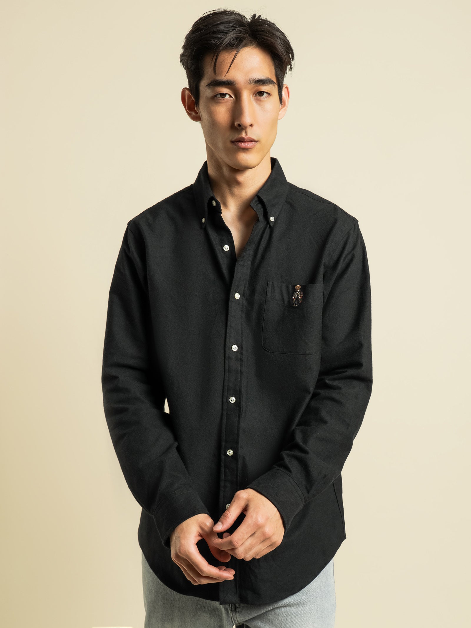 Woven Polo Bear Long Sleeve Shirt