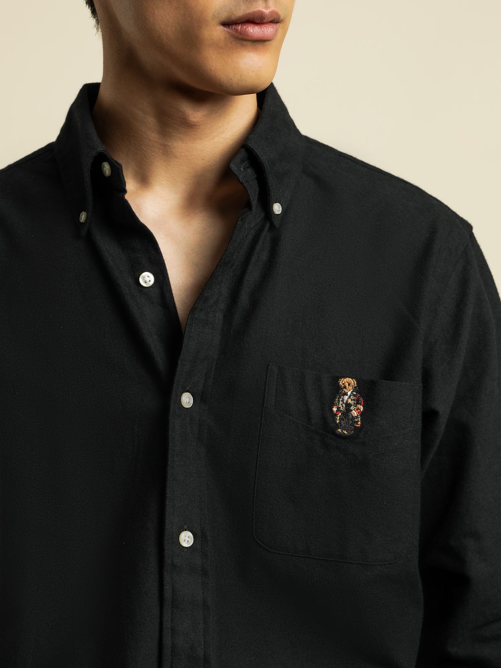 Woven Polo Bear Long Sleeve Shirt