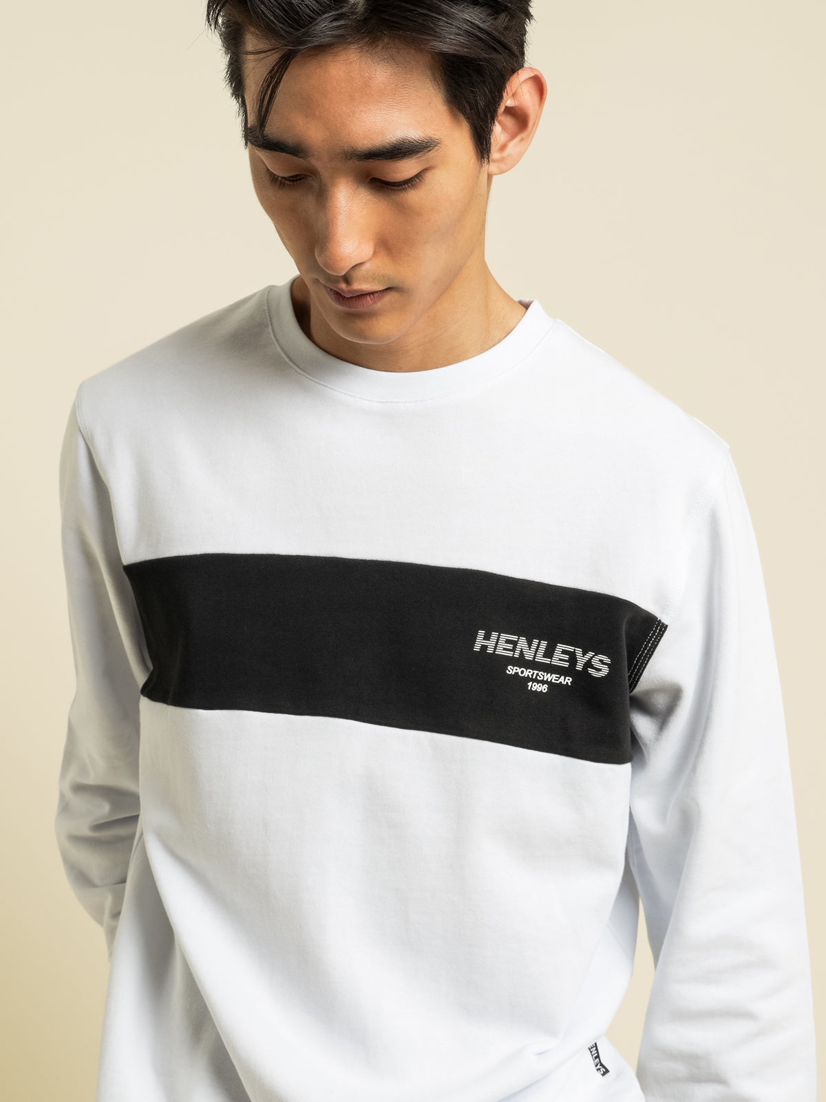 Hawkins Crew-Neck Sweater in White &amp; Black