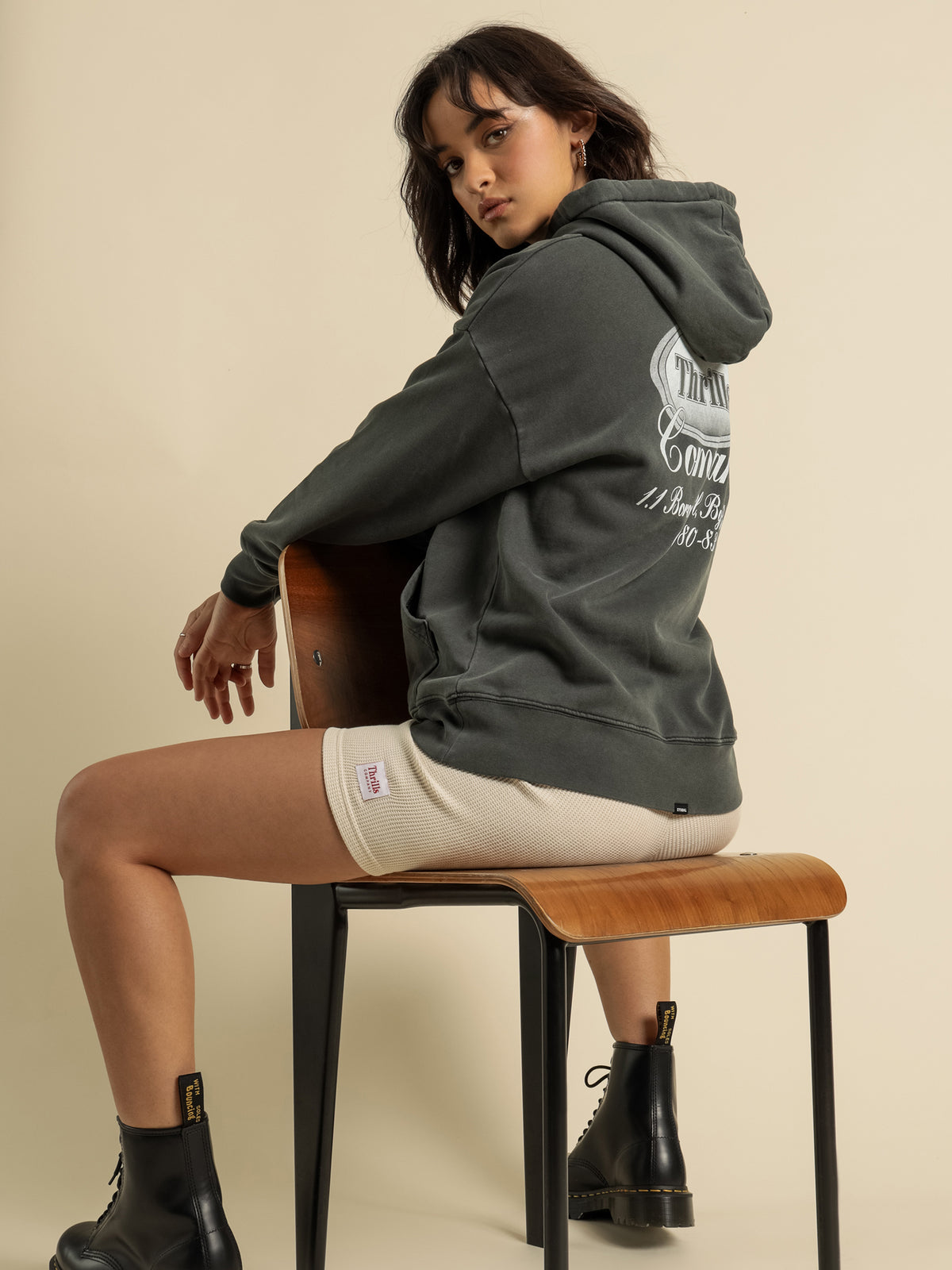 Troubled Paradise Slouch Hoodie in Merch Black