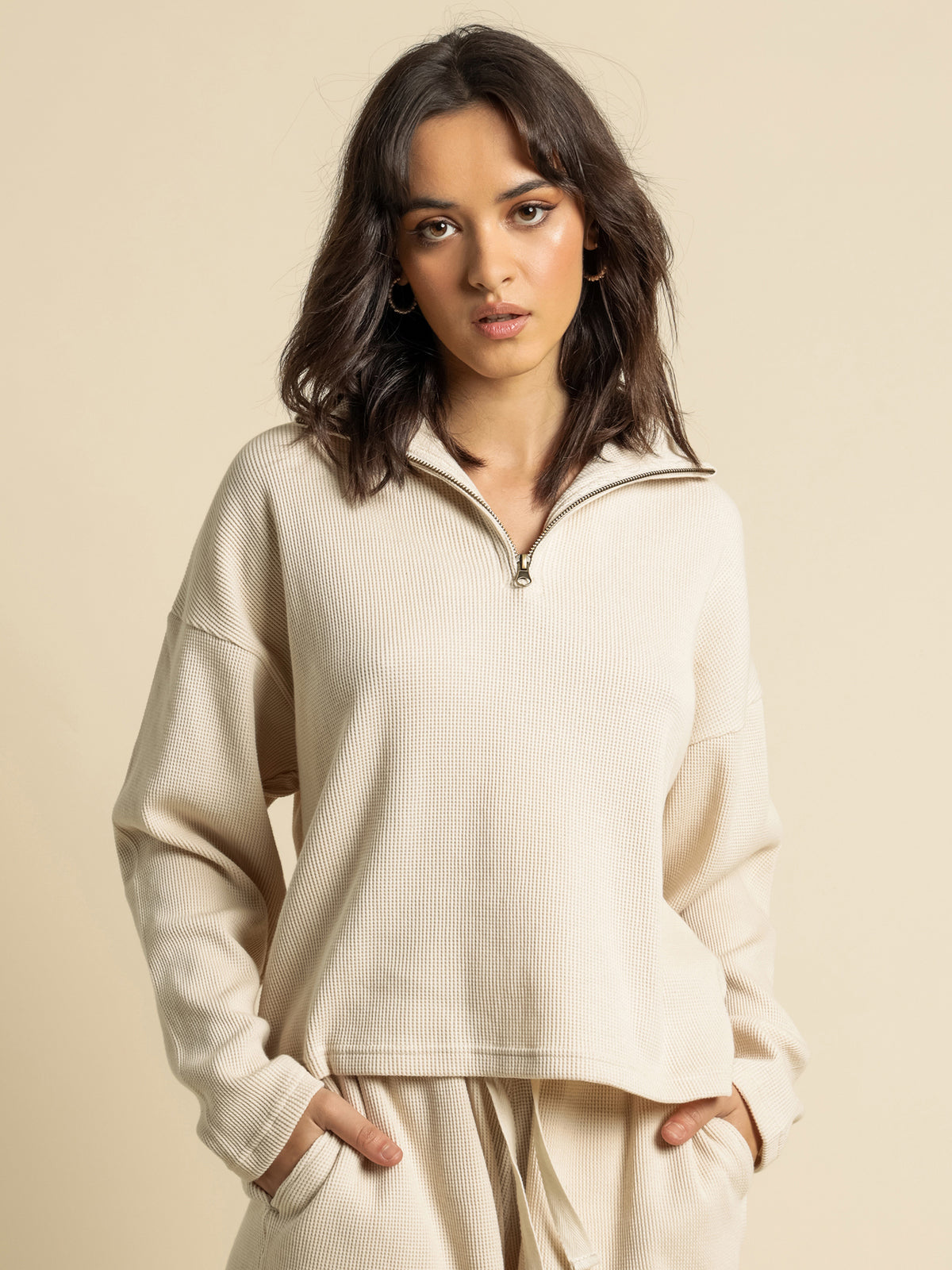 Thrills Hiatus 3/4 Zip Pullover | Unbleached
