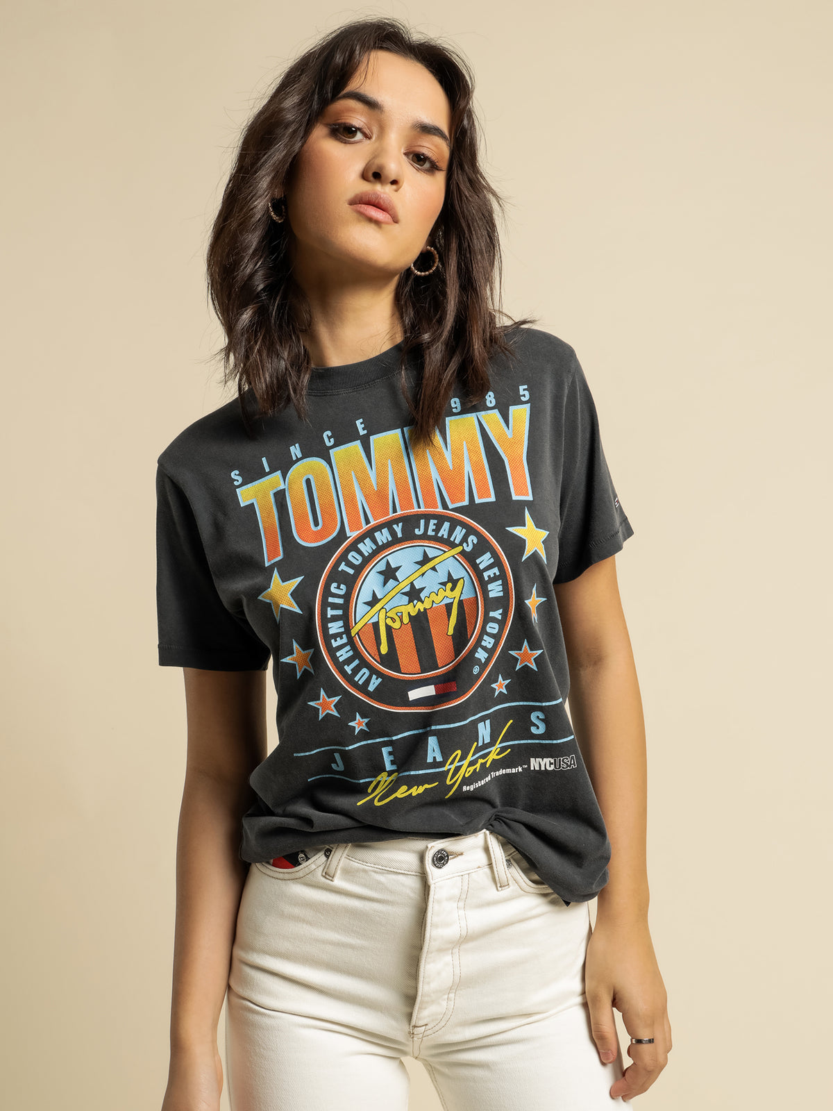 Relaxed Vintage Stars T-Shirt in Black
