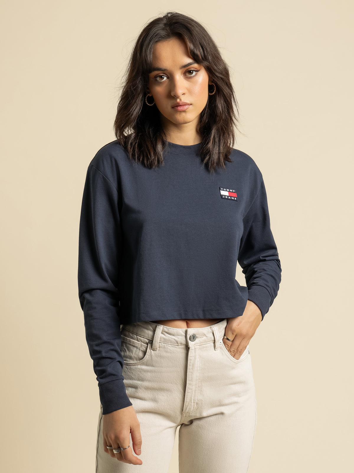 Tommy Badge Long Sleeve T-Shirt in Twilight Navy