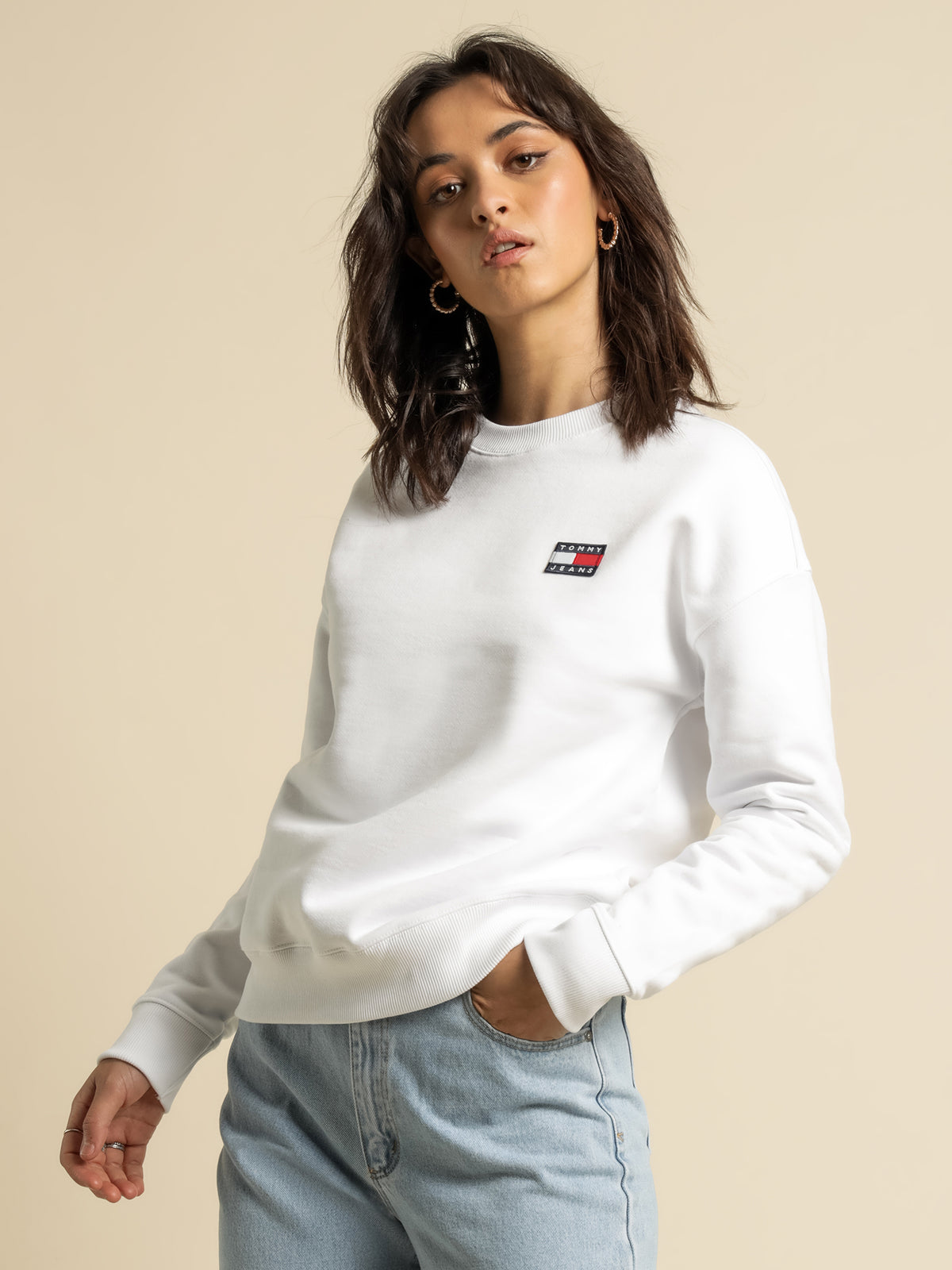 Relaxed Logo Crew Jumper in White