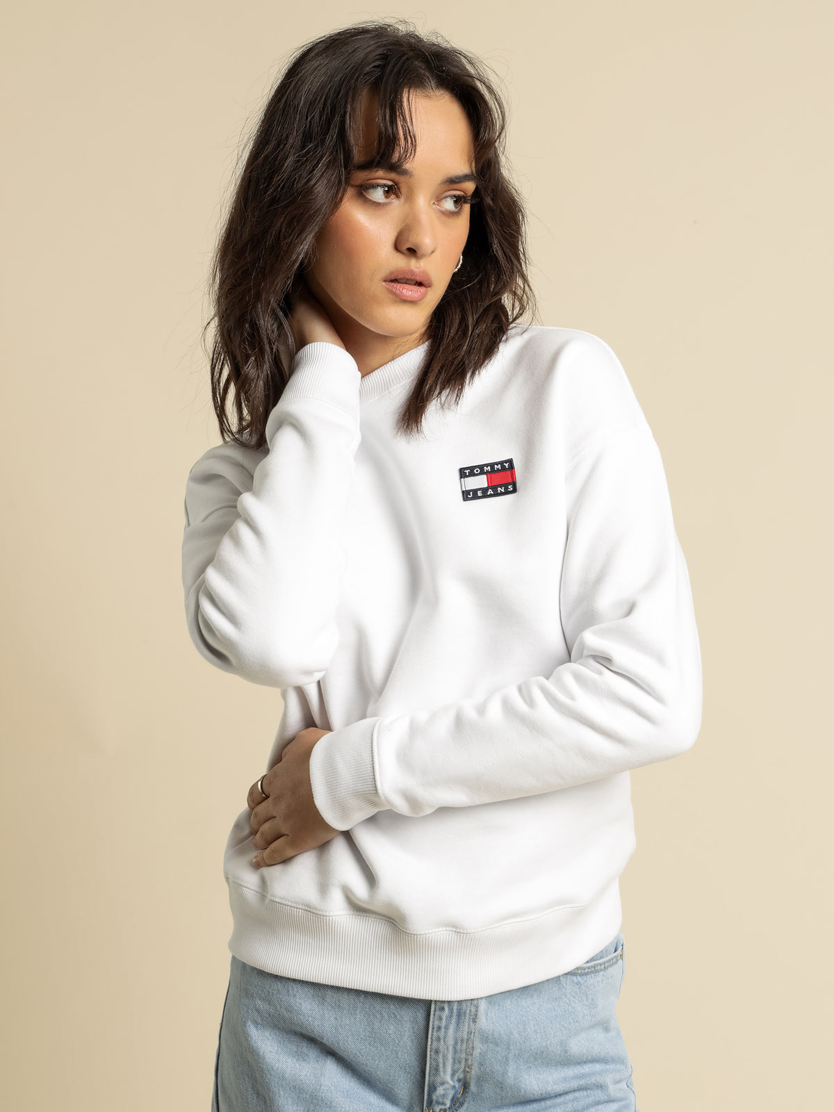 Relaxed Logo Crew Jumper in White