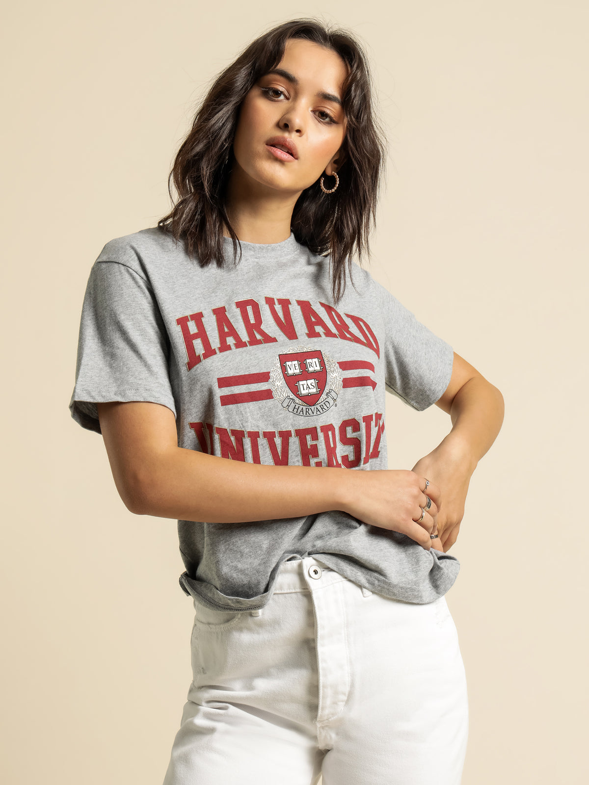 Harvard Seal Logo Lines T-Shirt in Grey Marle
